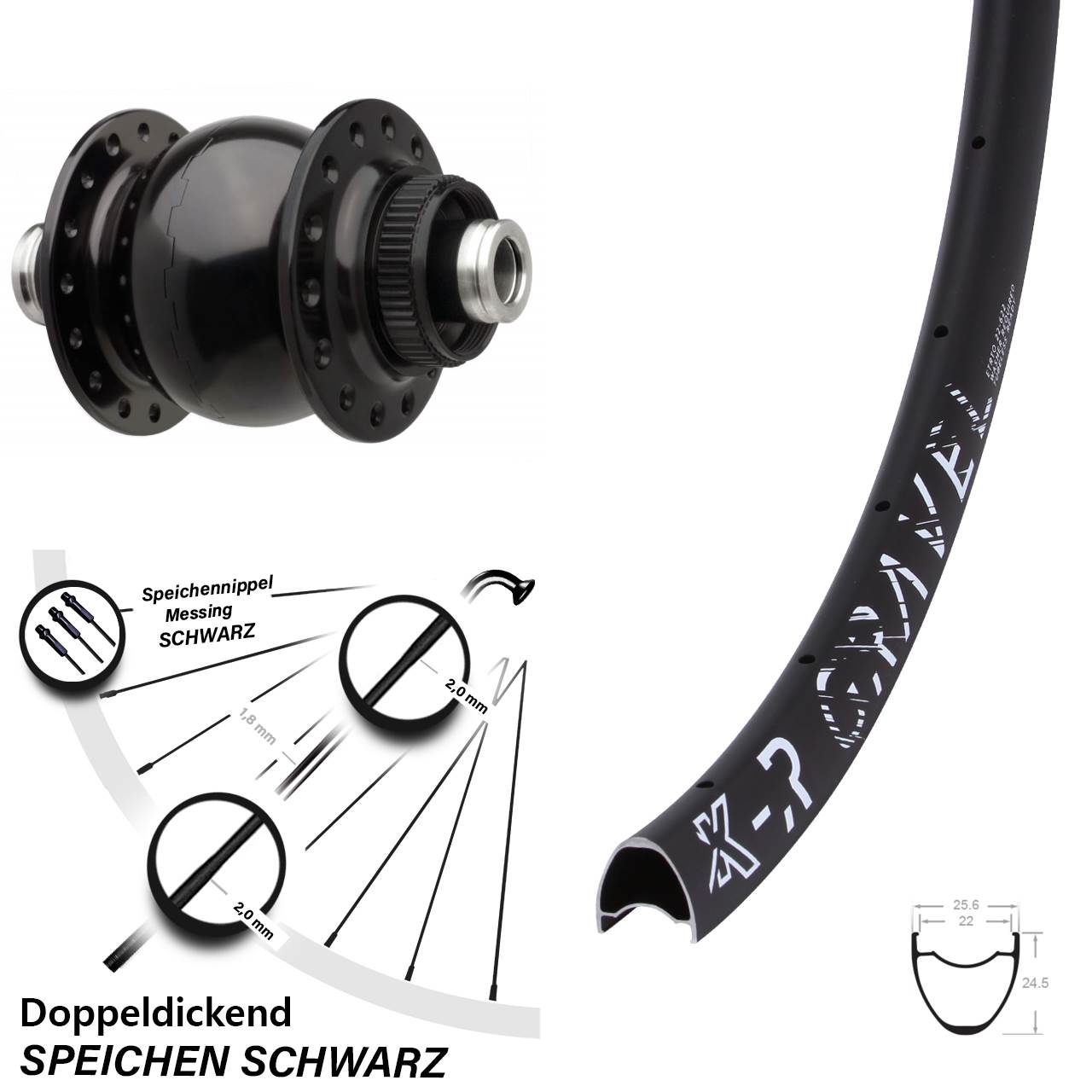 SON 28-12 Boost Centerlock 12x110 mm KX-R Gravel 28-29 Zoll schwarz Dynamo