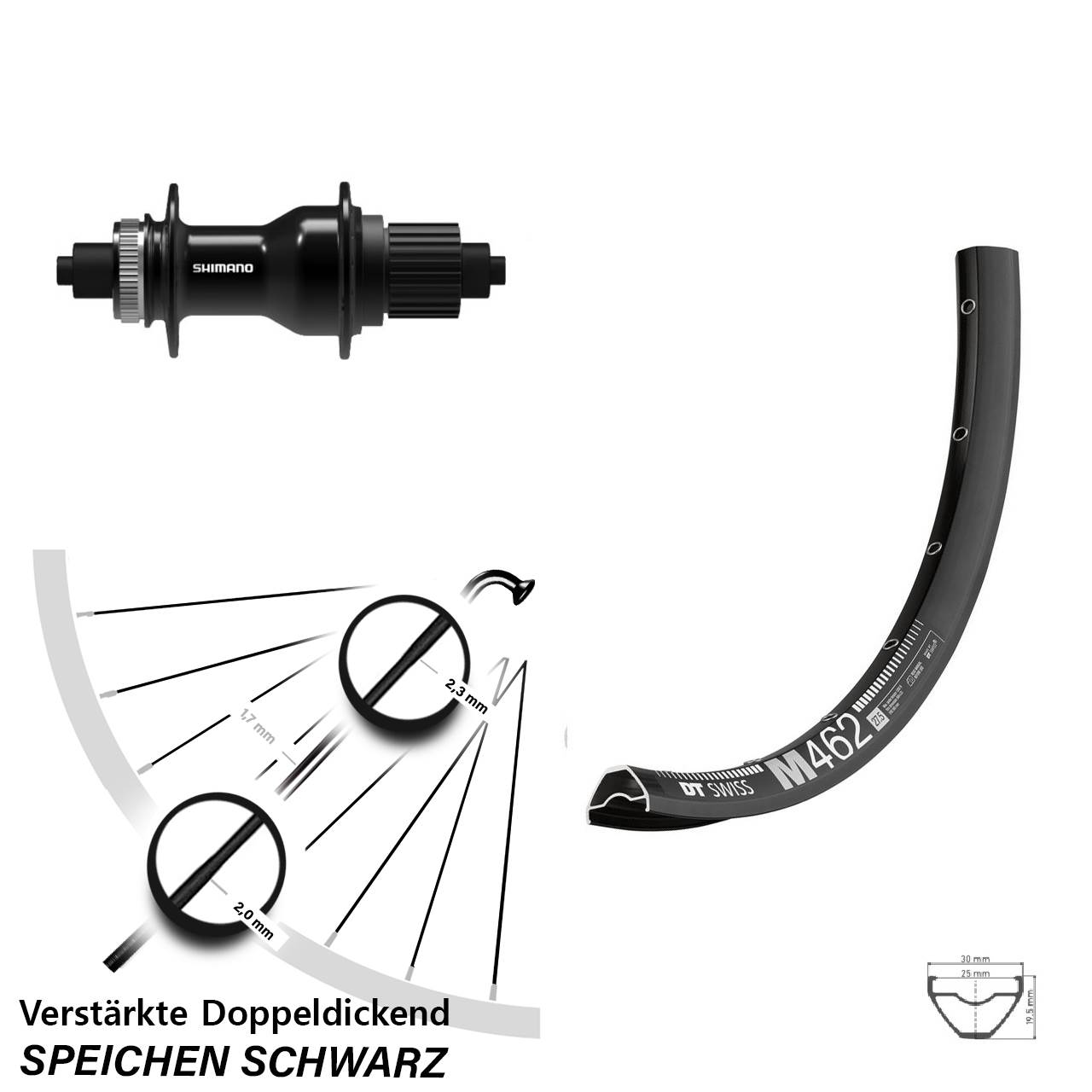 DT Swiss M462 Shimano FH-QC500 650B Hinterrad für Schnellspanner Micro Spline