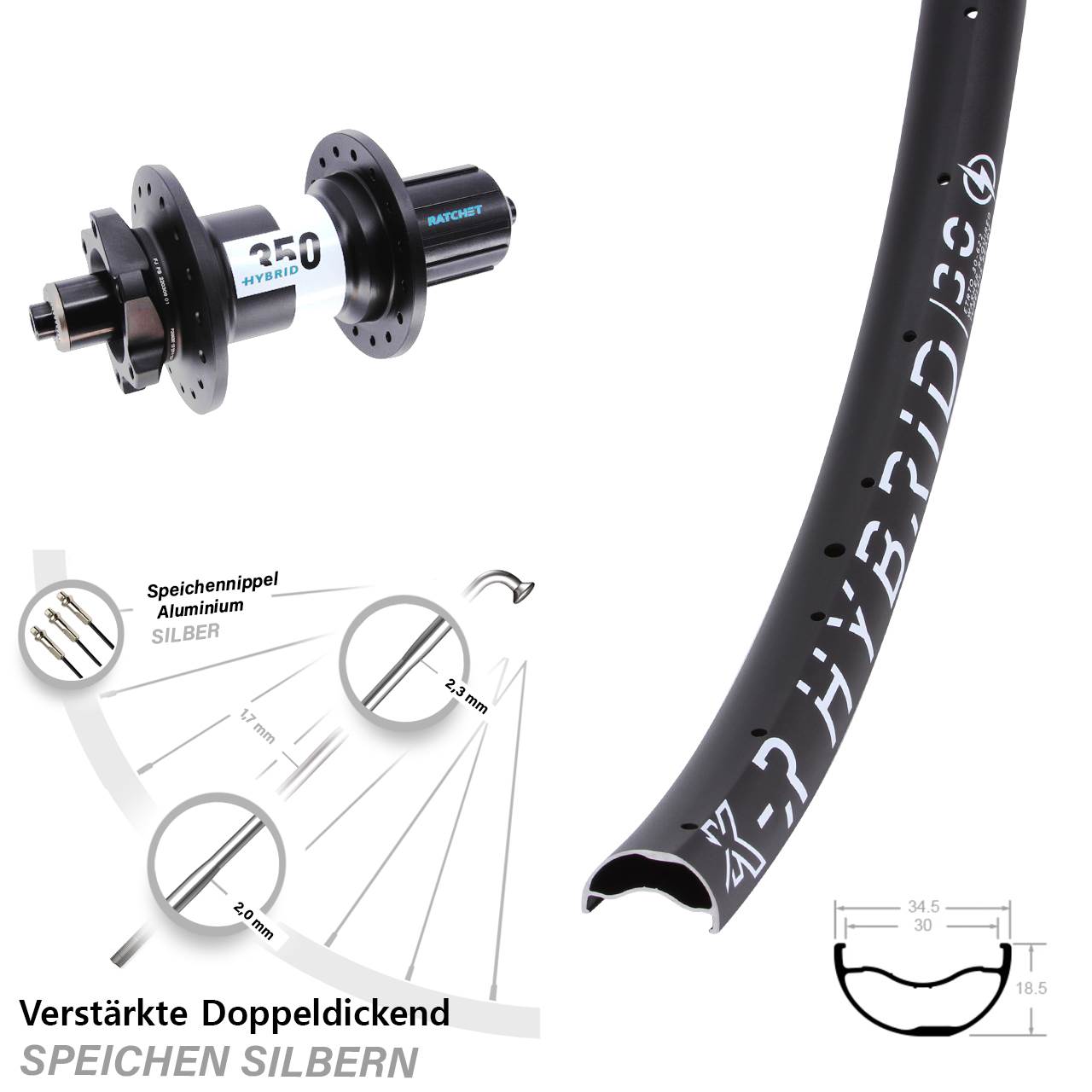 KX-R Hybrid 30 DT Swiss 350 29 Zoll Disc Laufrad für Schnellsp. 8-11 fach HG