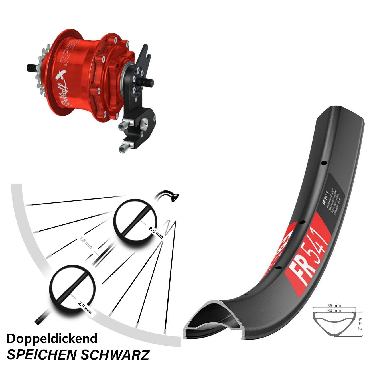 29 Zoll DT Swiss FR541 Rohloff Speedhub TS DB OEM2 Tandem rot
