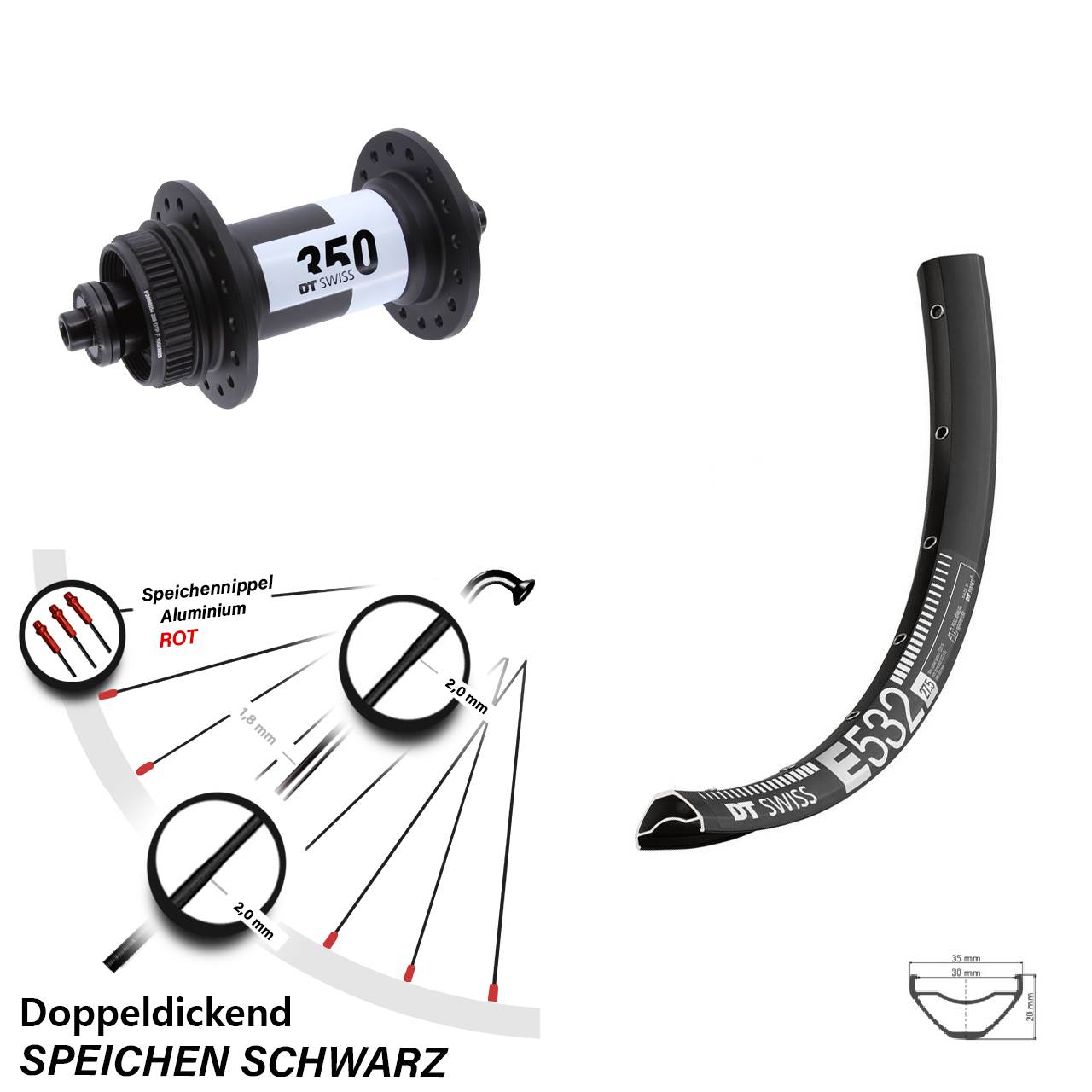 Vorderrad DT Swiss E532-350 Centerlock 29 Zoll MTB für Schnellspanner
