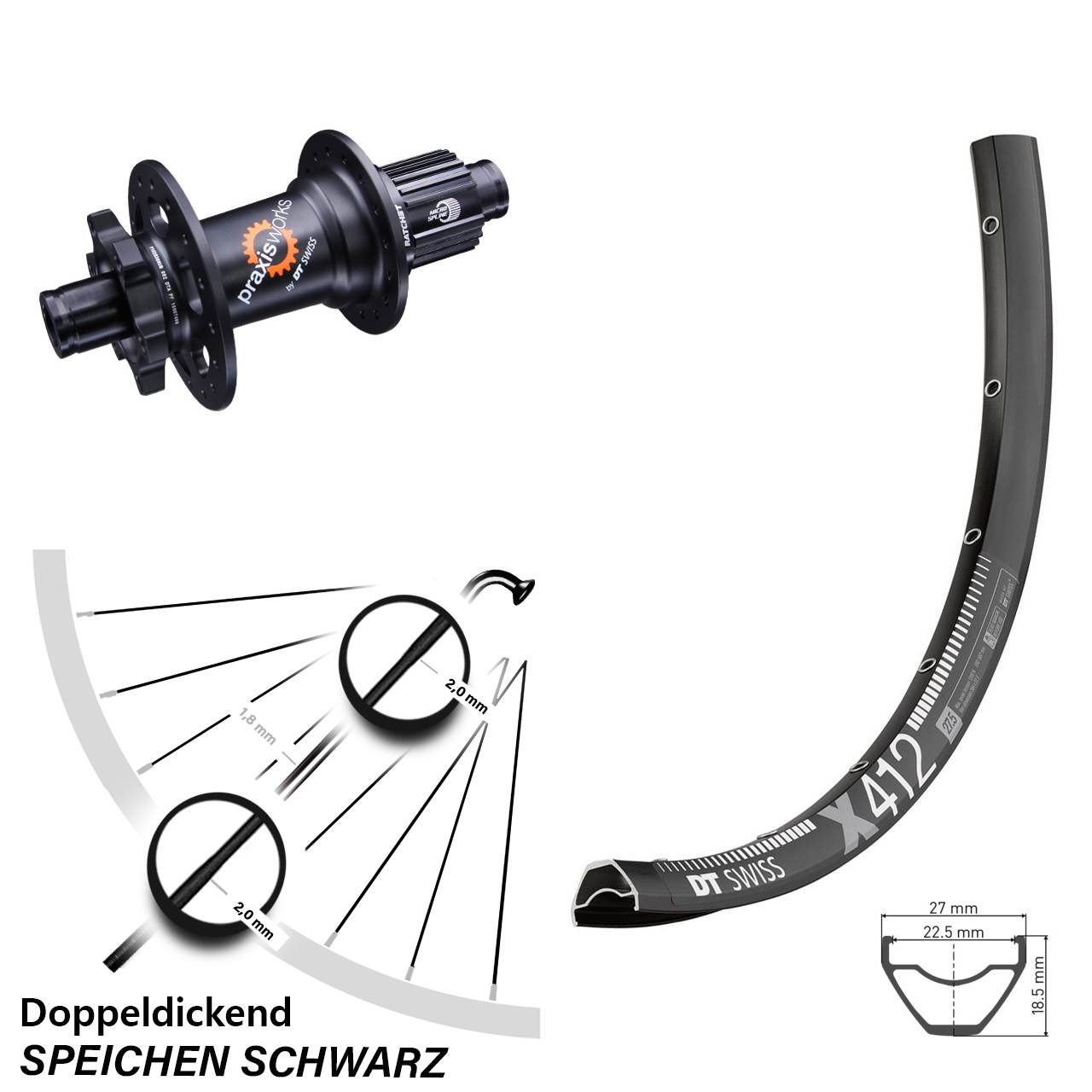 Disc Hinterrad 12x142 29 Zoll DT Swiss X412-350 Shimano Micro Spline