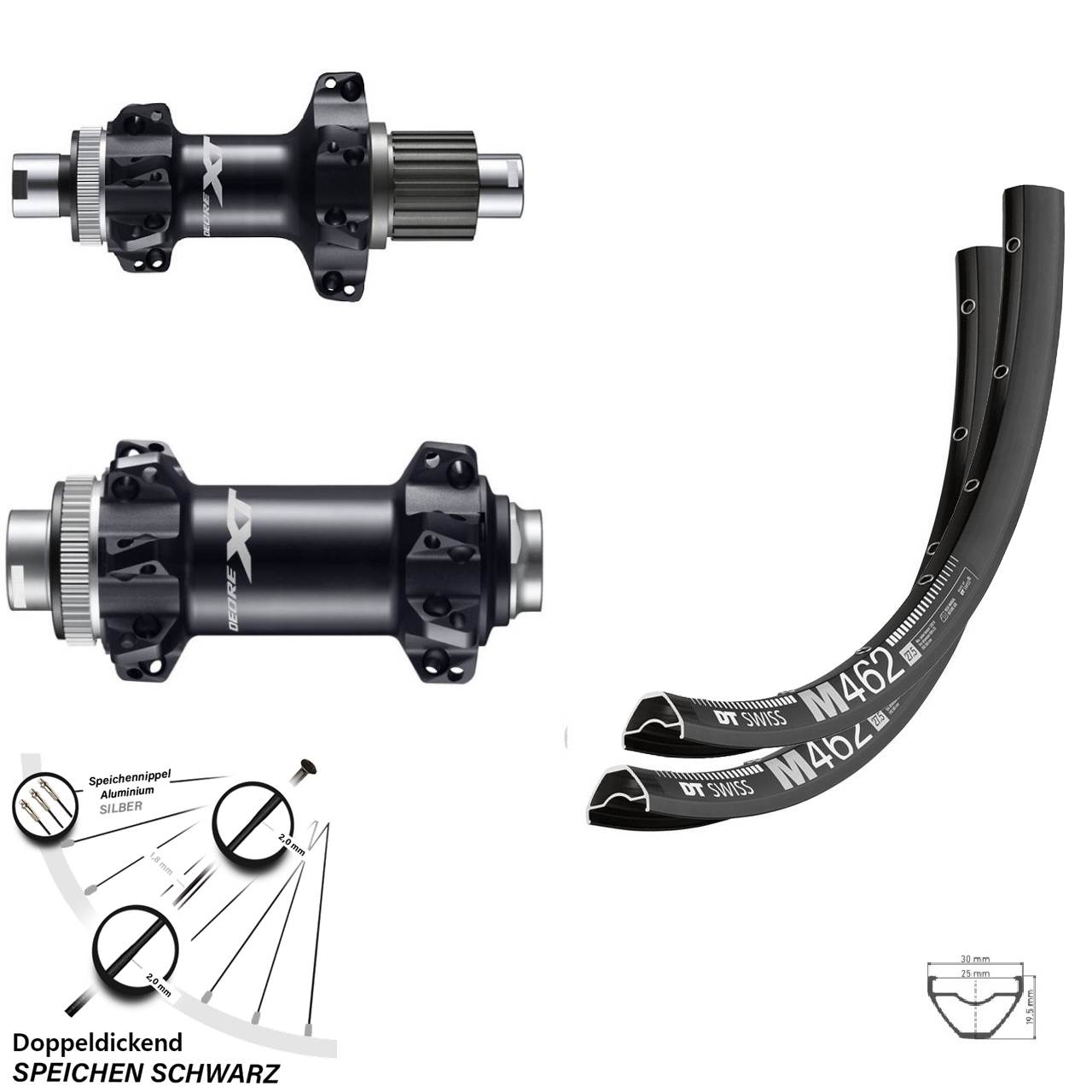 29 Zoll Laufradsatz Shimano XT Boost Straightpull 12-fach Micro Spline DT Swiss M 462