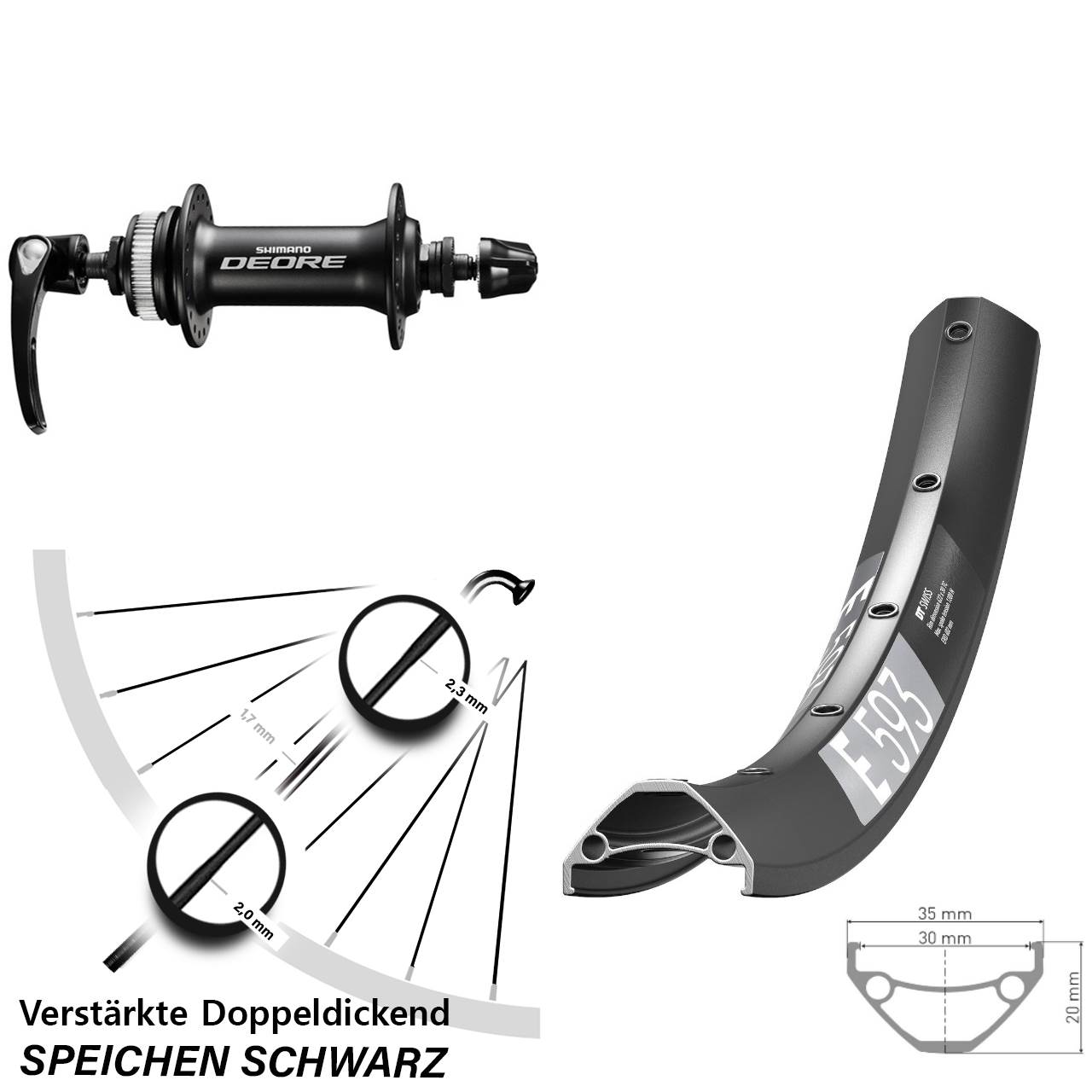 650B DT Swiss E 593 Shimano Deore HB-M6000 Centerlock Vorderrad QR