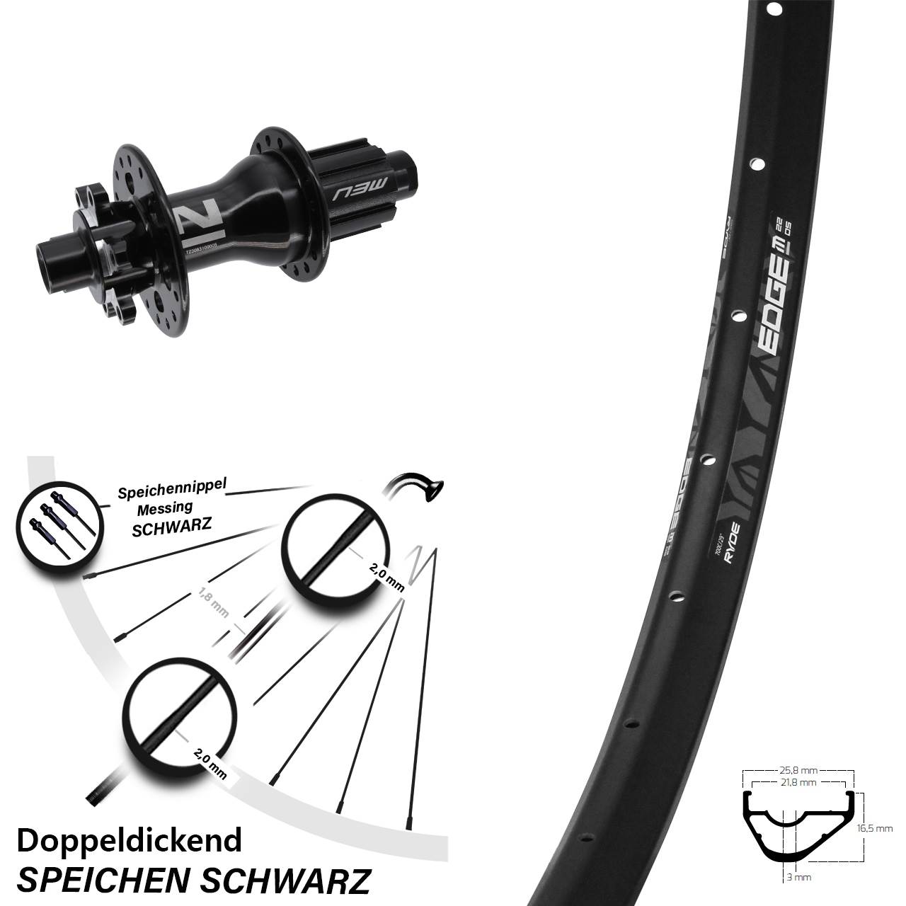 29 Zoll Ryde Edge M22 Novatec D792 Disc Laufrad 12x142 Campa N3W