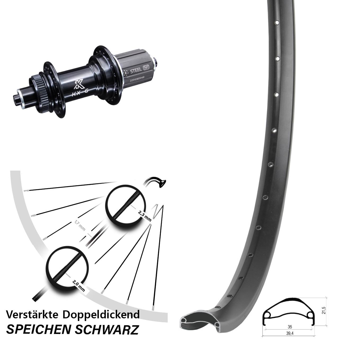 Hinterrad Centerlock für Schnellspanner 29 Zoll Ambrosio E35 KX-GS verstärkt 8-12 fach HG