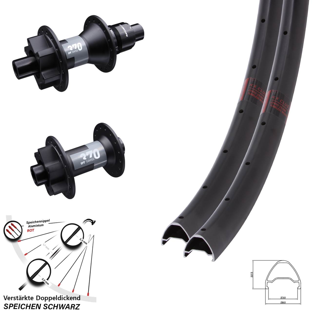 Laufradsatz 6-Loch 15x100 12x142 27,5 Zoll KX Clue DT Swiss 370 XD