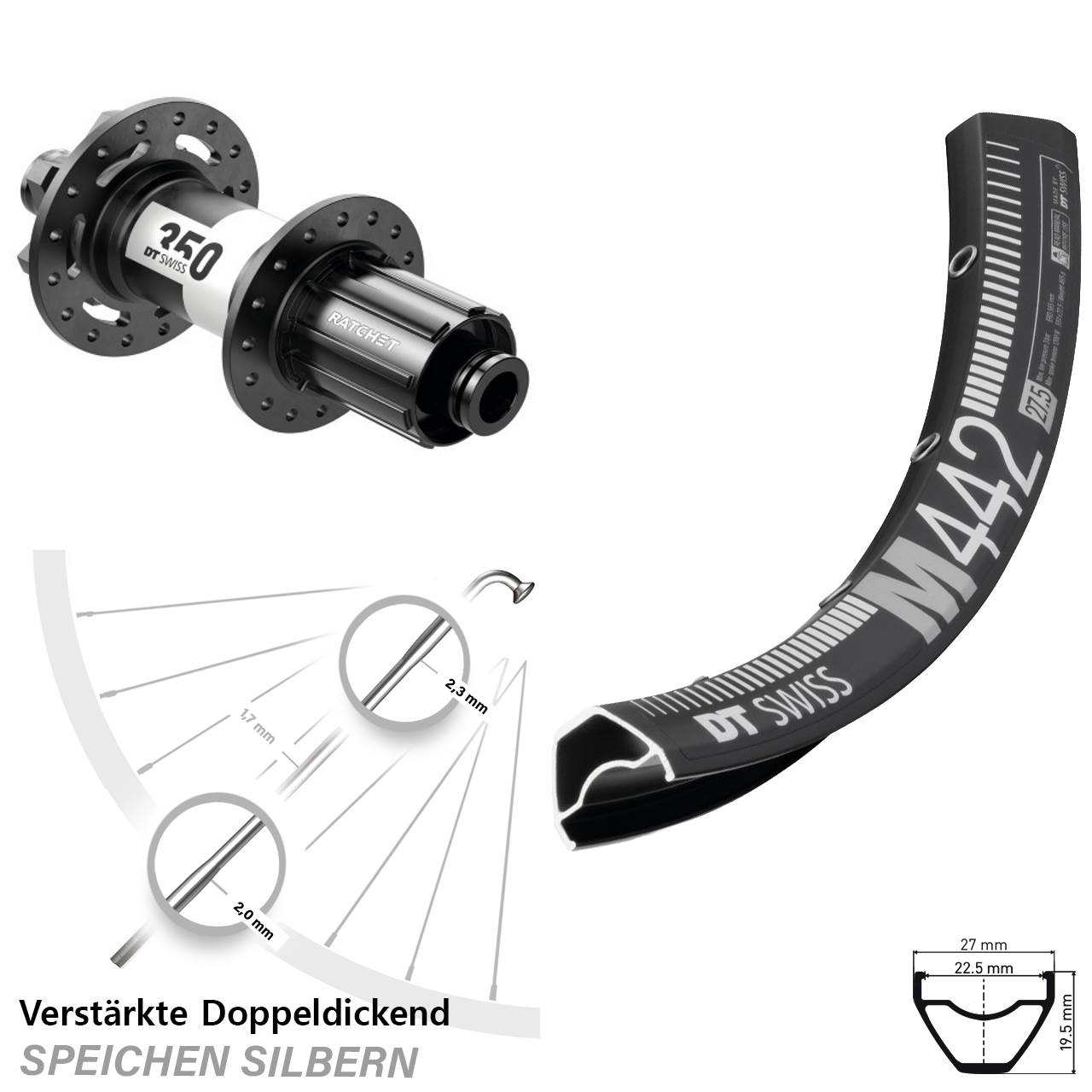DT Swiss M 442-350 29 Zoll Disc Laufrad 12x142 8-11 fach HG