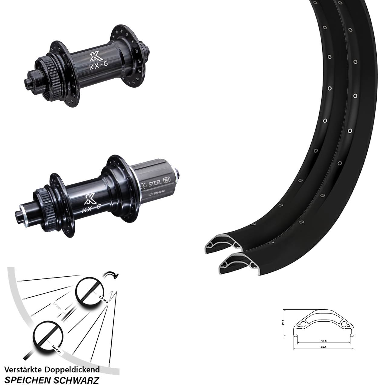 Laufradsatz Centerlock QR 29 Zoll Ryde Disc 35 KX-GS verstärkt 8-12 fach
