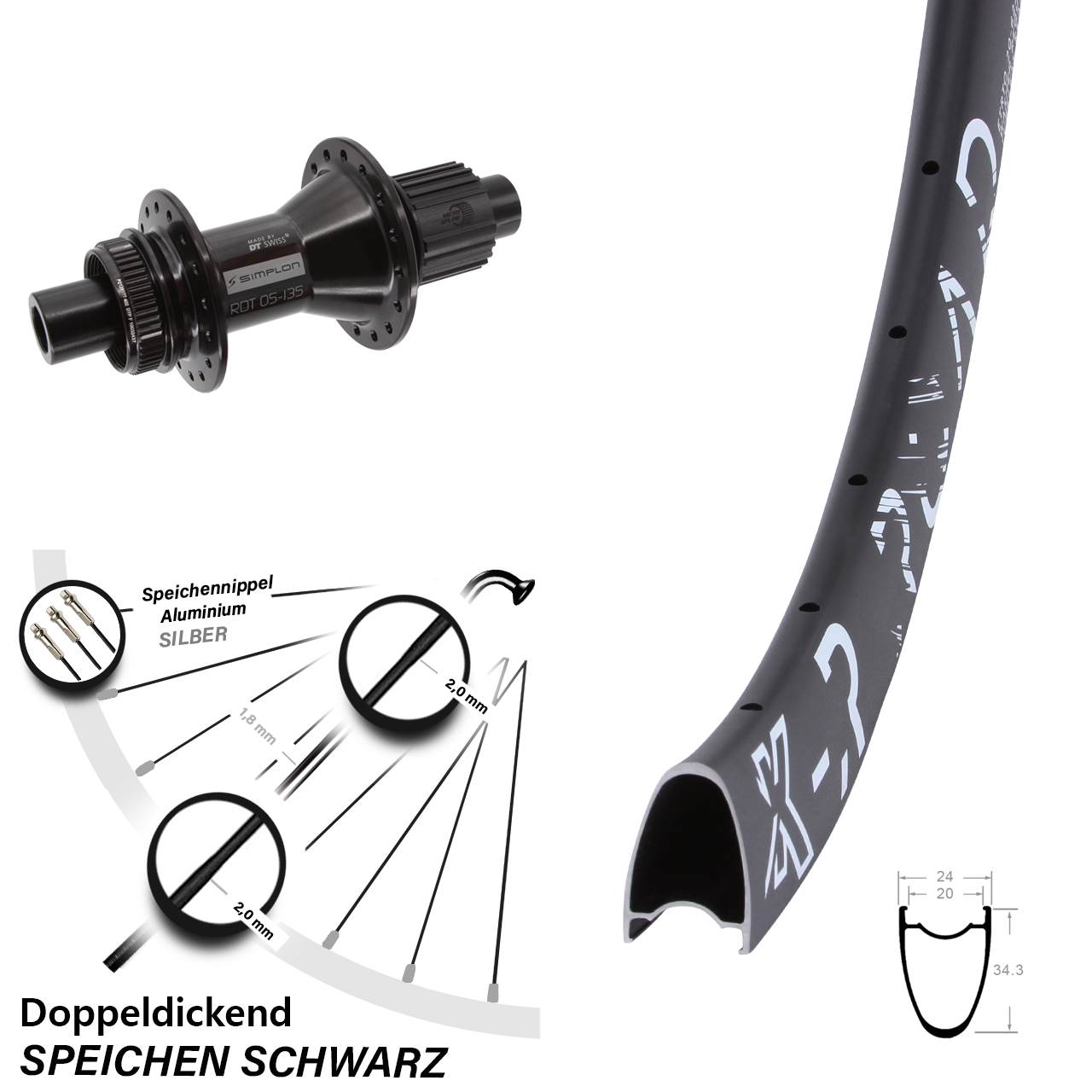 KX-R Road DT Swiss 370 Hybrid 28 Zoll Disc Laufrad 12x142 Micro Spline