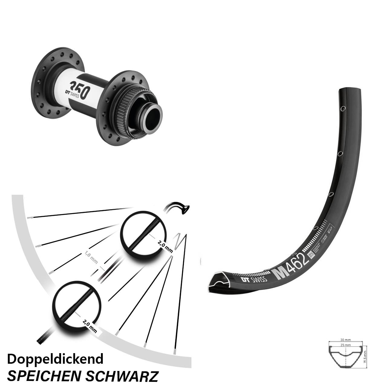 27,5 Zoll MTB VorderradAll Mountain M 462 DT Swiss 350 Centerlock 15x100 mm Steckachse