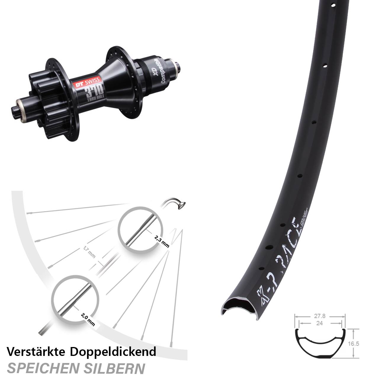 Hinterrad 6-Loch für Schnellspanner 28 Zoll KX-R Race DT Swiss 370 XD 11-12 fach