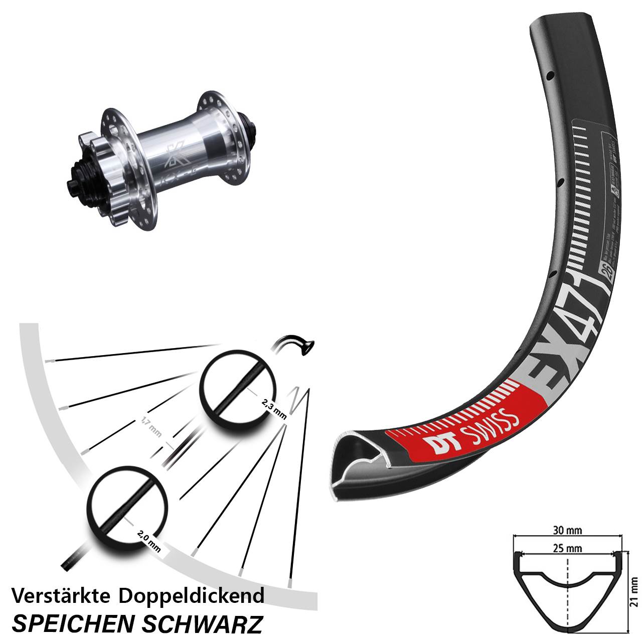 26 Zoll DT Swiss EX 471 KX-E verstärkt Disc Laufrad QR
