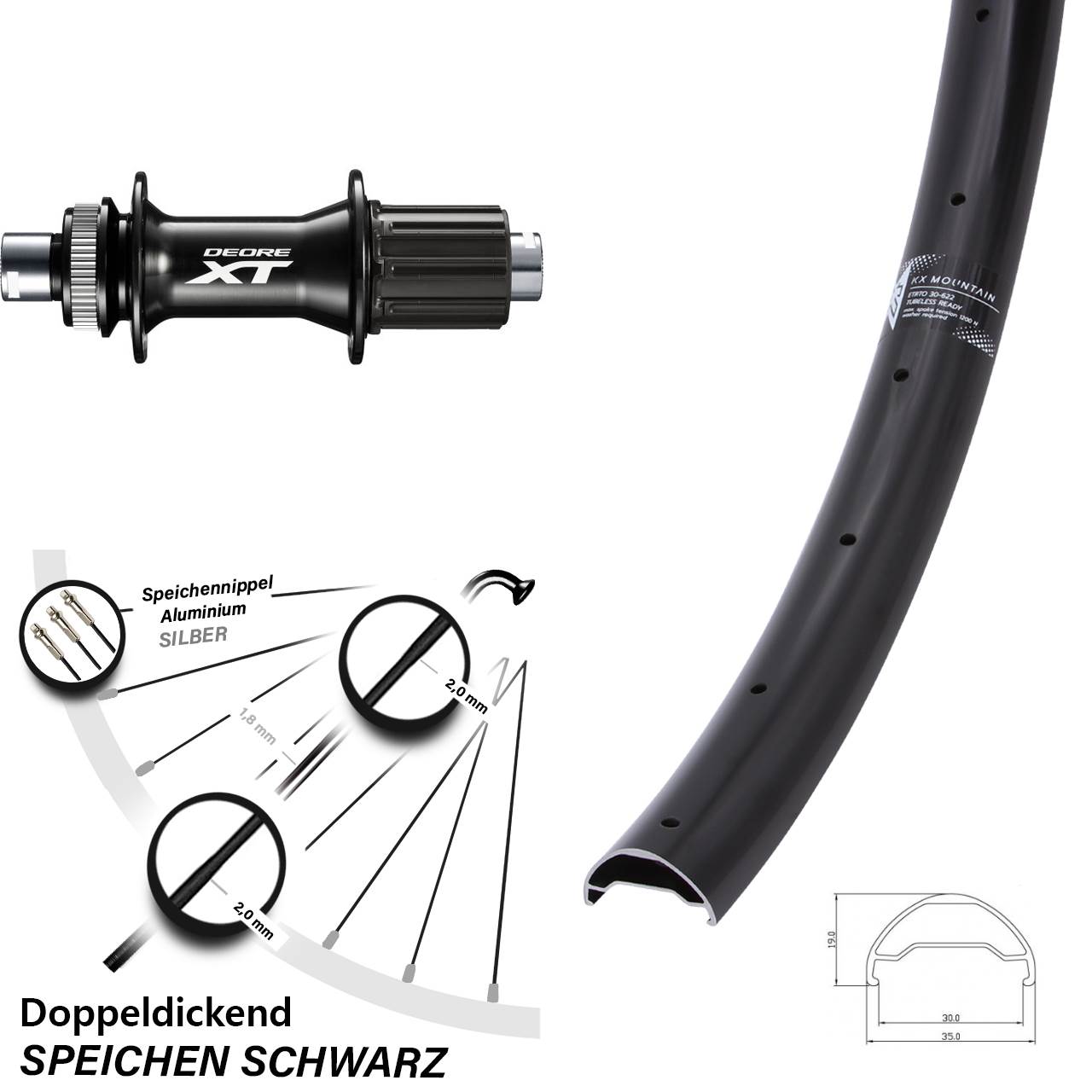 Disc Hinterrad 29 Zoll KX Mountain Shimano FH-M8010-B 8-11 fach 12x148