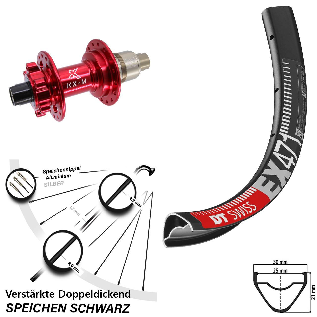 Disc Laufrad 26 Zoll DT Swiss EX471 KX-M rot XD 11-12 fach 12x142