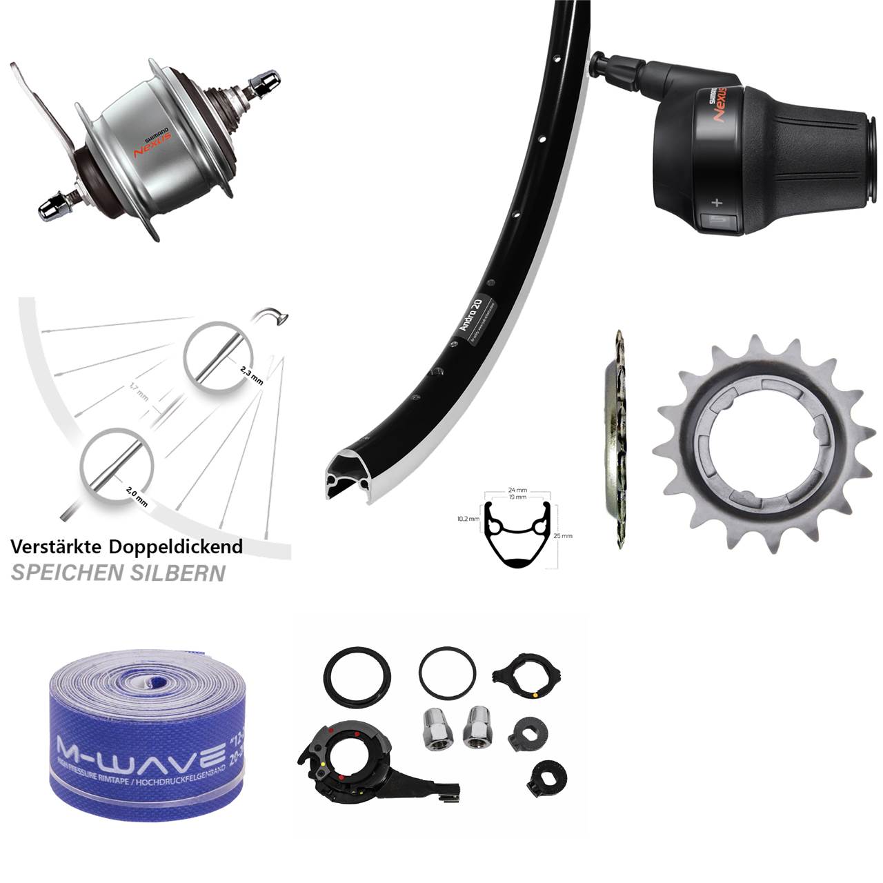 28 Zoll Ryde Andra 20 Shimano Nexus 8 Gang Hinterrad mit Rücktrittbremse