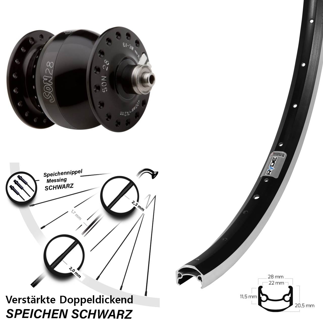 Nabendynamovorderrad QR 27,5 Zoll Ryde Andra 35 SON 28