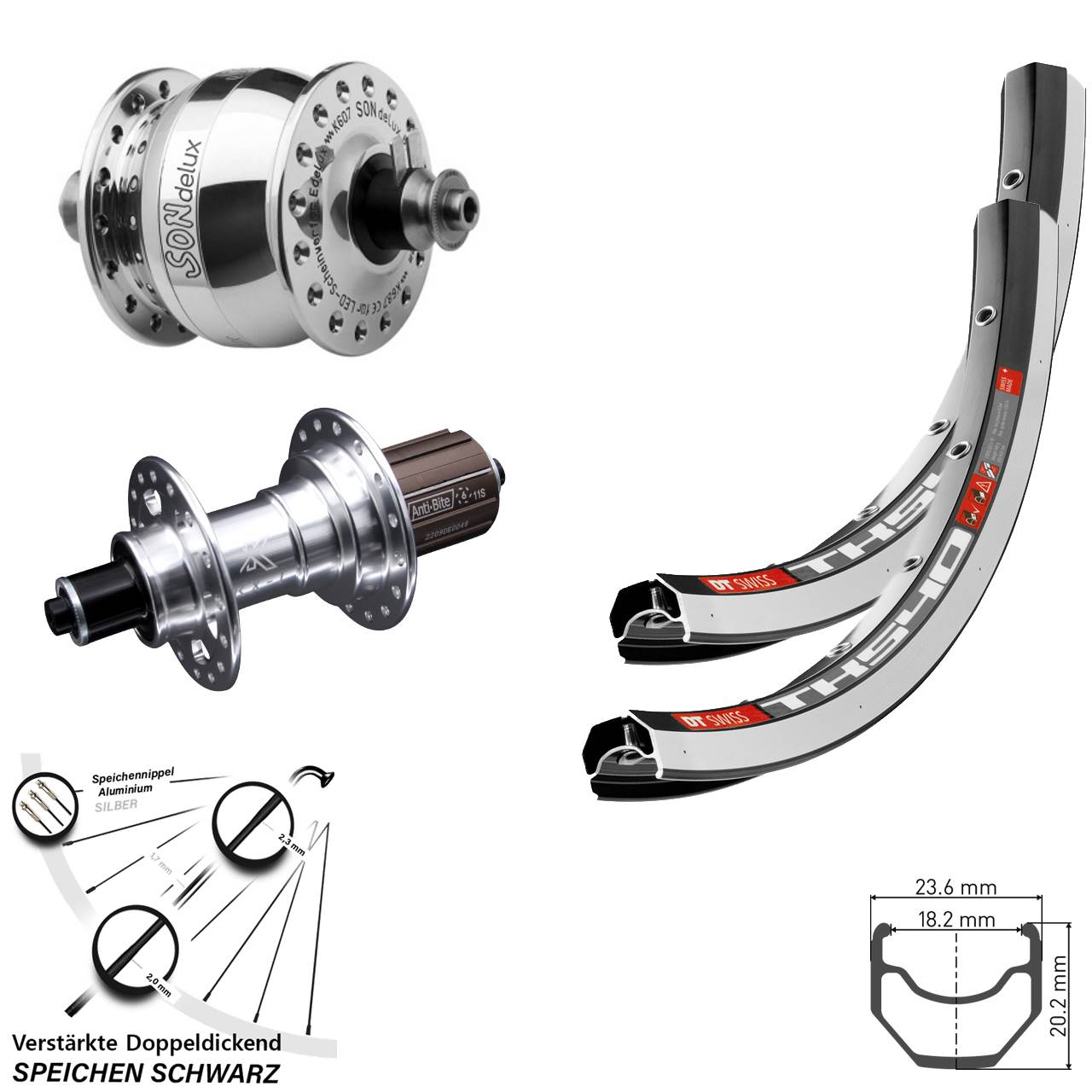 Laufrad-Satz für Schnellspanner 28 Zoll DT Swiss TK540 KX-T SONdelux poliert 8-12 fach