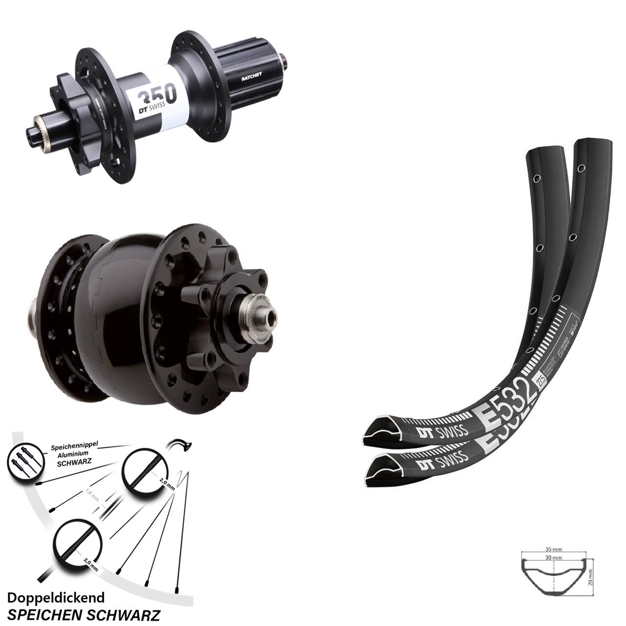 DT Swiss E 532-350 SON 28 Disc 6-Loch 29 Zoll Laufradsatz für Schnellspanner 8-11 fach HG