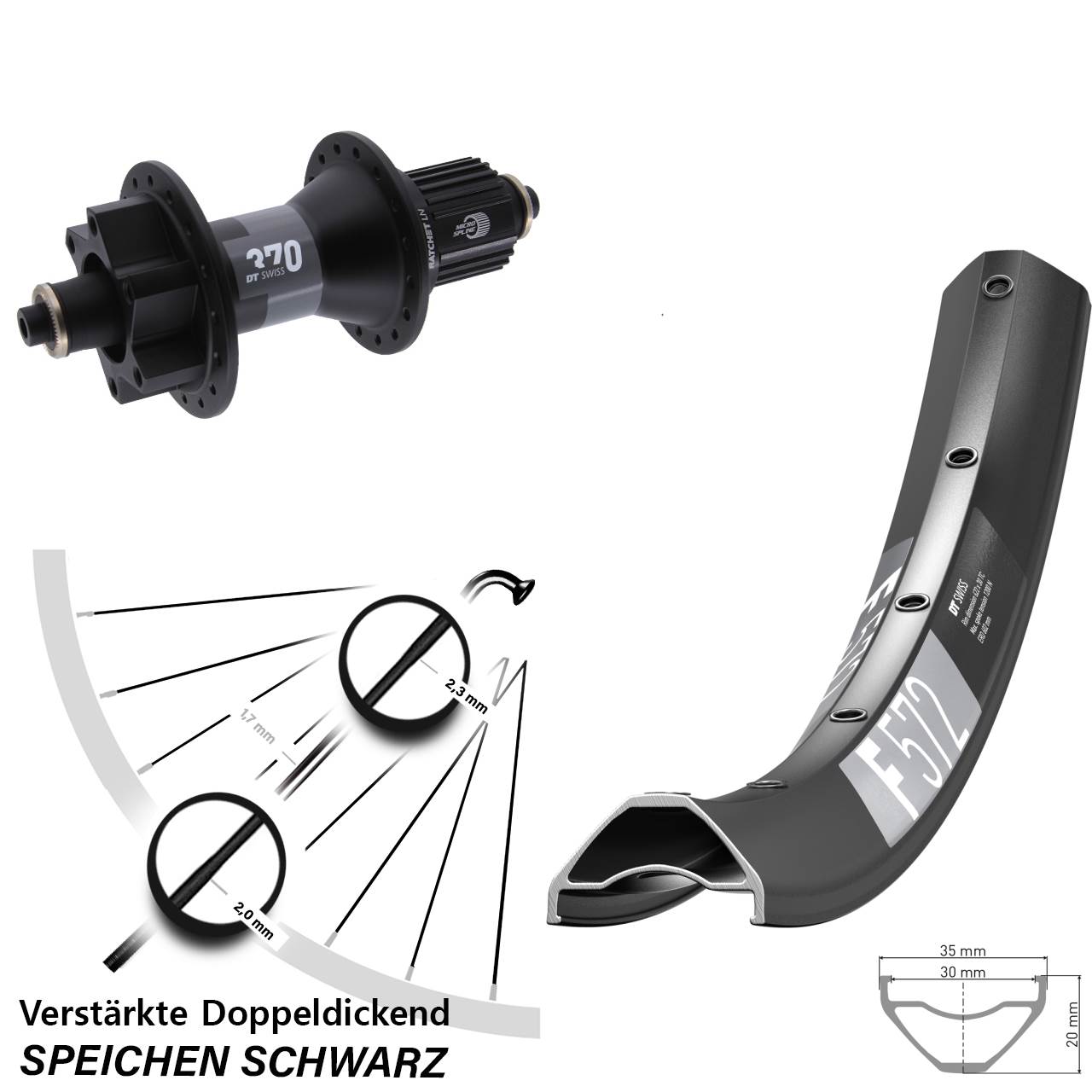 Hinterrad 6-Loch 29 Zoll DT Swiss F 572 370 Hybrid Shimano Micro Spline QR Boost