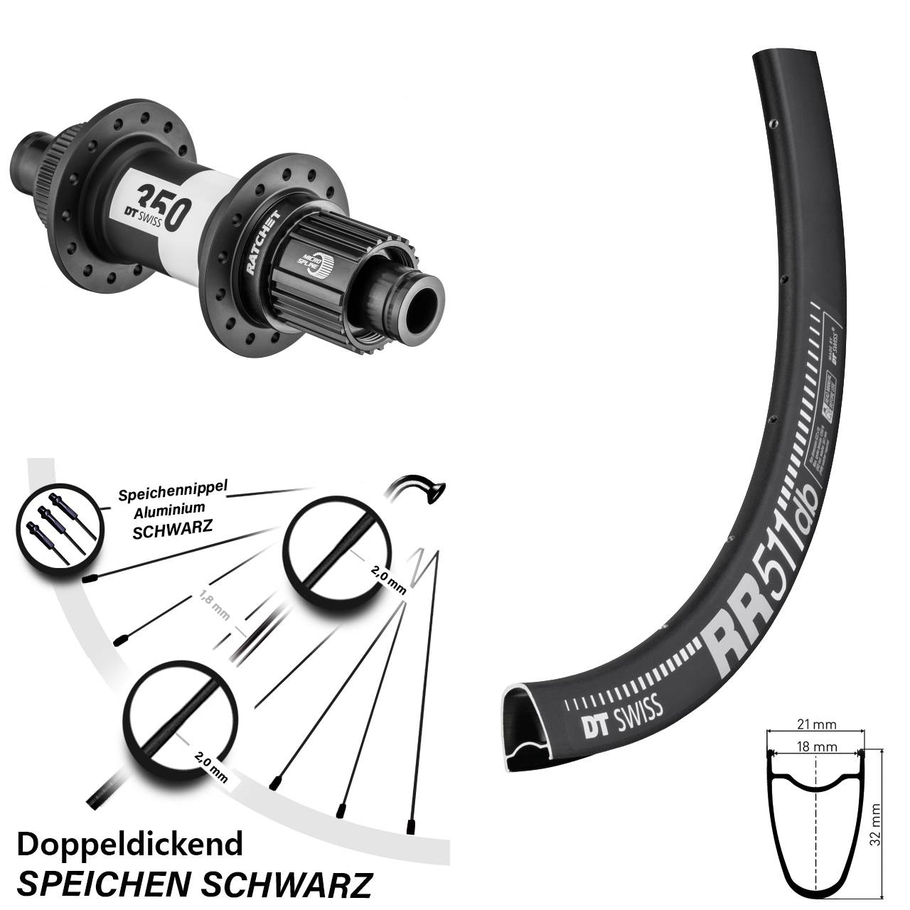 Centerlock Hinterrad 12x142 28 Zoll DT Swiss RR 511-350 Micro Spline