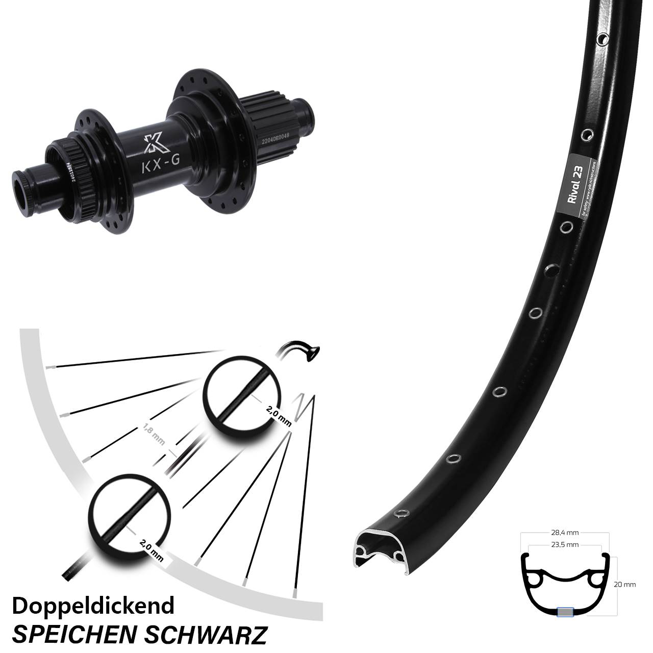 27,5 Zoll Hinterrad Ryde Rival 23 KX-GS Micro Spline 12x142