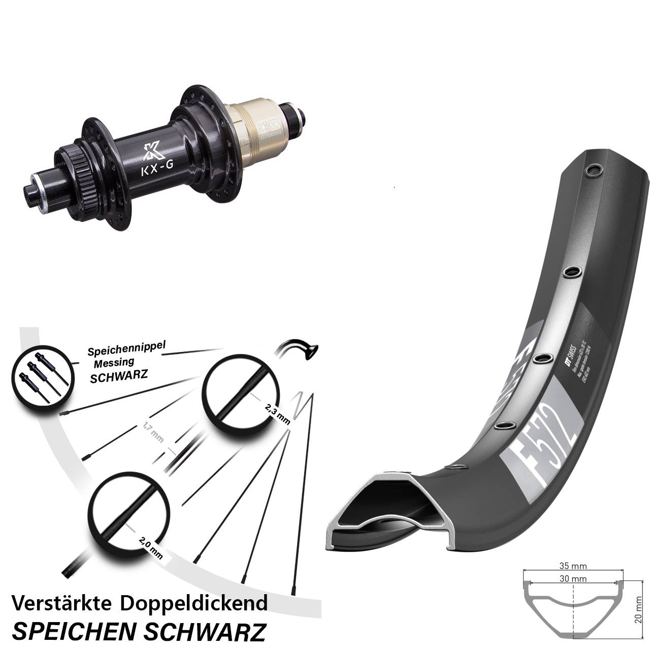 650B DT Swiss F572 KX-G Hinterrad Centerlock für Schnellspanner XDR 11-12 fach