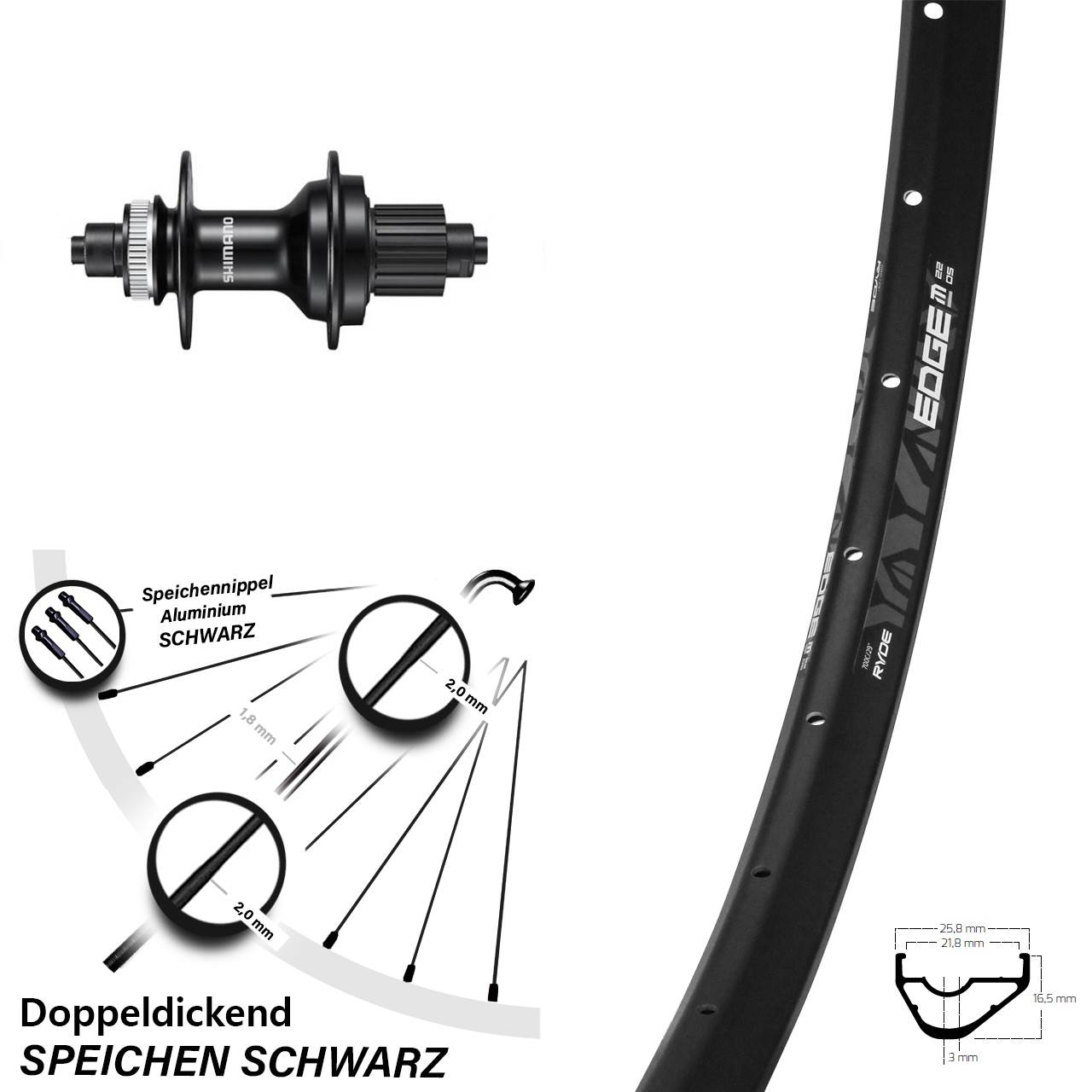 Hinterrad Centerlock QR 28 Zoll Ryde Edge M22 OS Shimano MT500 Micro Spline