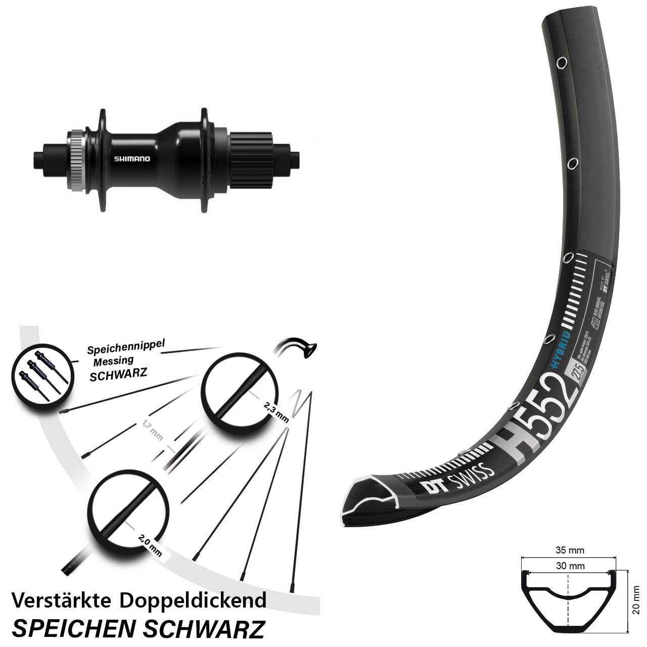 DT Swiss H552 Shimano FH-QC500-MS 29 Zoll Hinterrad Centerlock QR Micro Spline