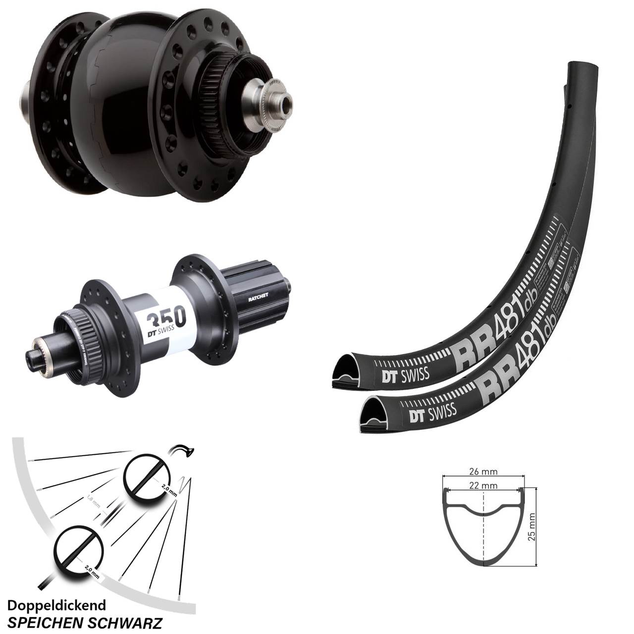 Laufradsatz QR SON 28 Zoll DT Swiss RR 481-350 Road 11-12 fach