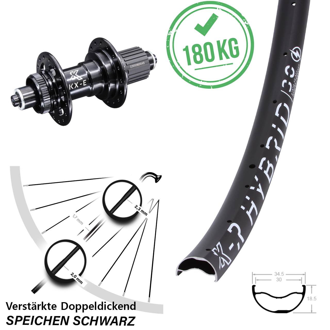 Disc Laufrad 29 Zoll KX-R Hybrid 30 verstärkt 6 Kugellager Micro SplineQR