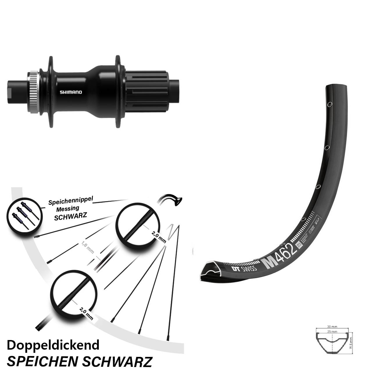 Disc Laufrad 27,5 Zoll DT Swiss M 462 Shimano FH-TC500-B 8-11 fach HG 12x148 Boost
