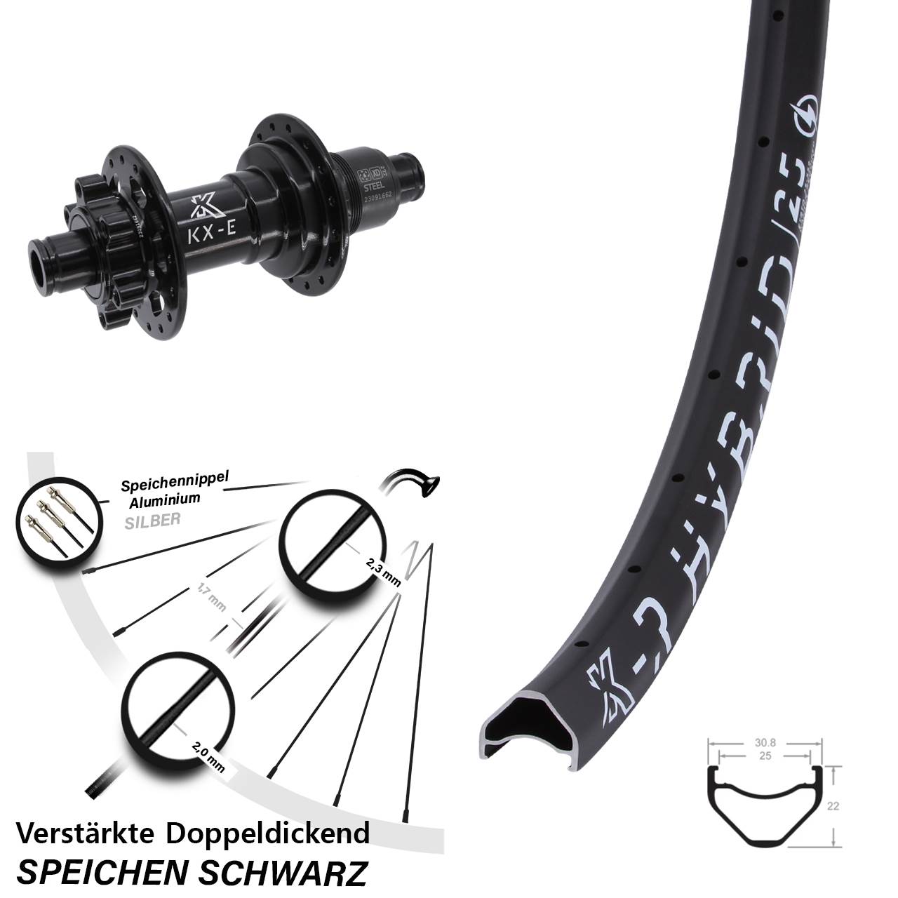 KX-R Hybrid 25 Stahl Freilauf 28-29 Zoll Disc Hinterrad 12x148 Boost XD