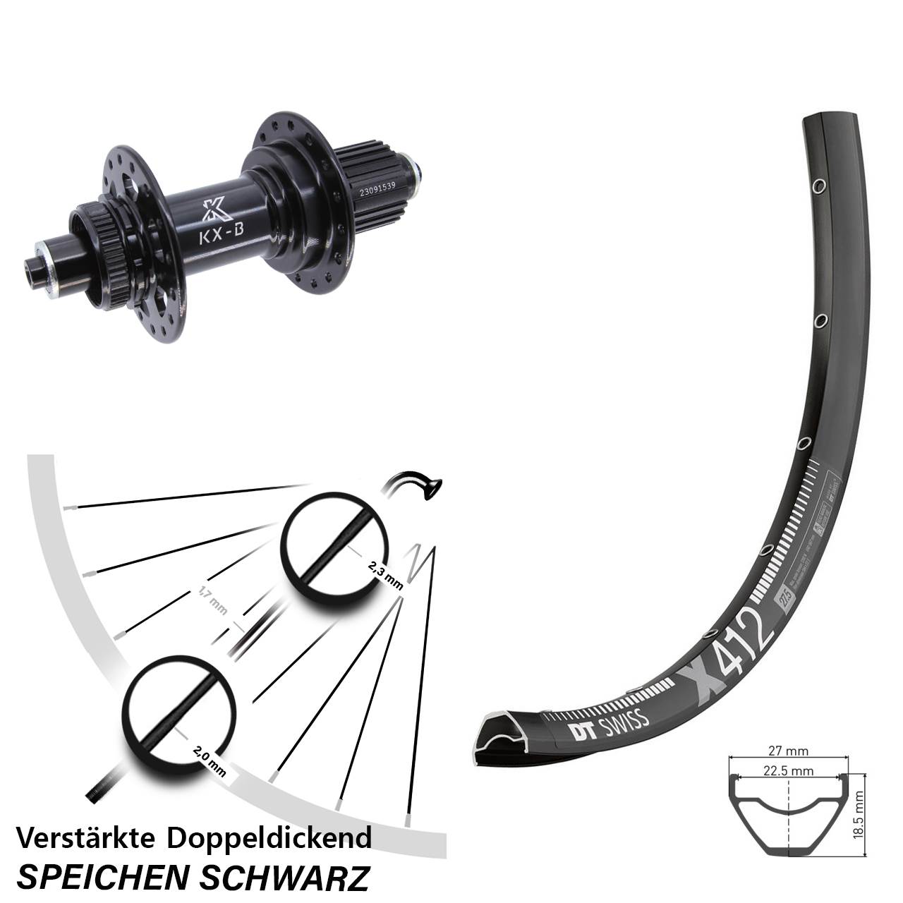 29 Zoll Hinterrad QR DT Swiss X412 KX-B Micro Spline