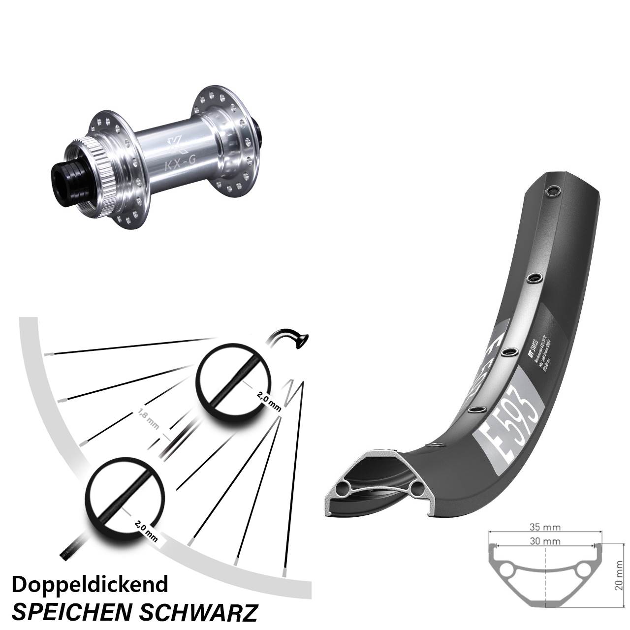 DT Swiss E 593 KX-G 29 Zoll Disc Vorderrad 15x100