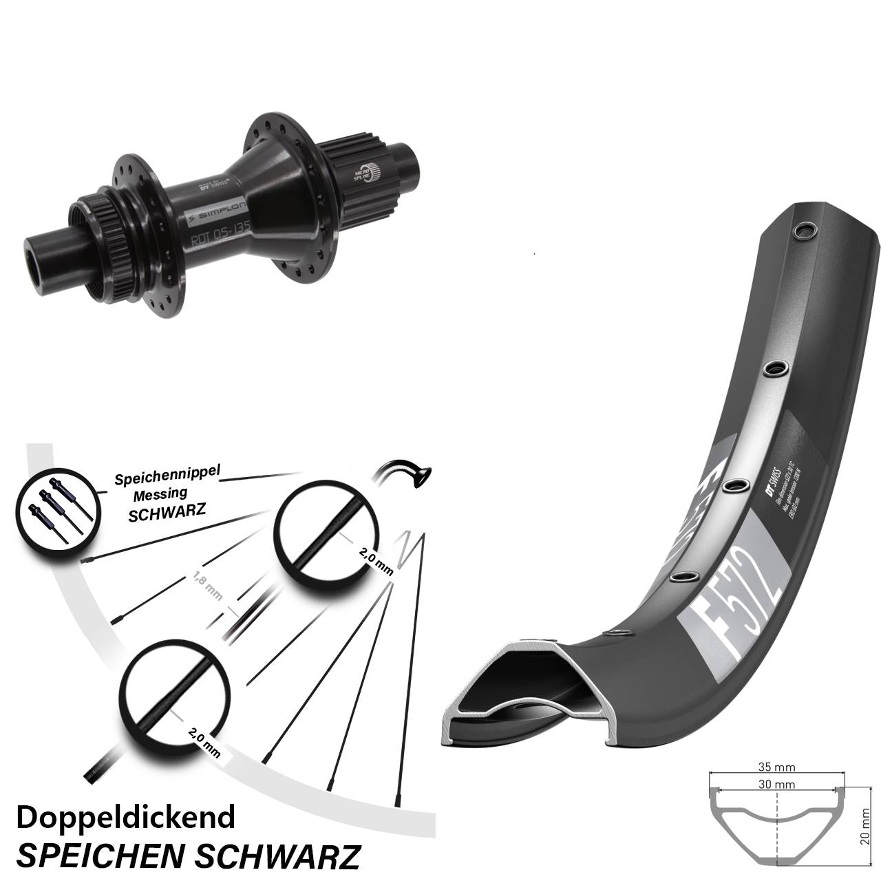 27,5 Zoll DT Swiss F 572-370 Hybrid Disc Laufrad 12x142 Shimano Micro Spline