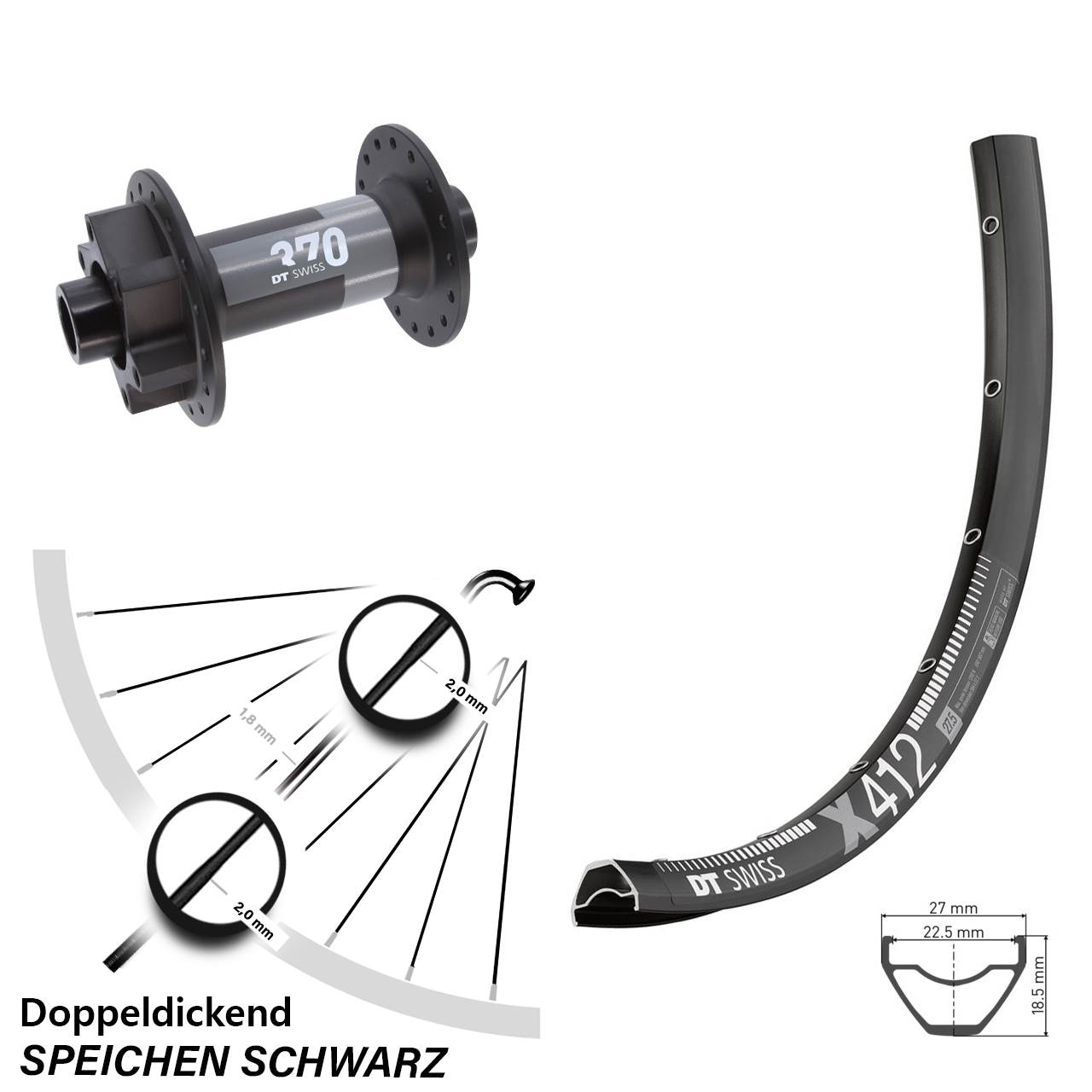 DT Swiss X412 370 29 Zoll 6-Loch Vorderrad 15x110 Boost