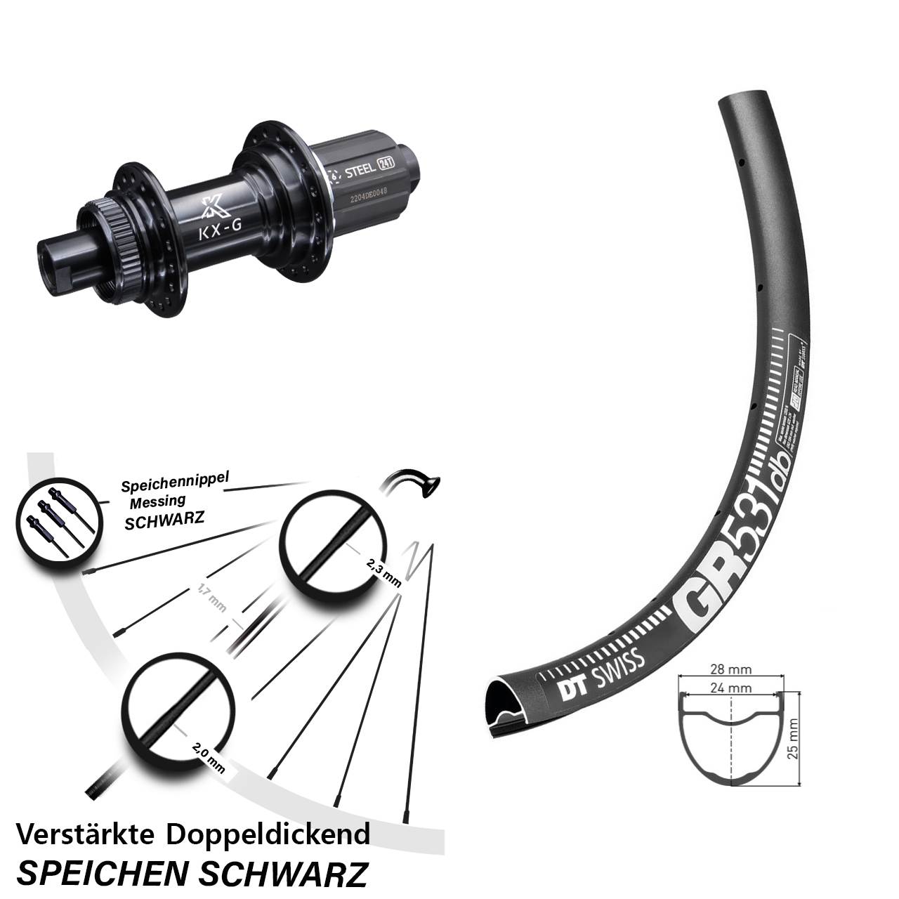 27,5 Zoll Hinterrad KX-GS verstärkt 12x142 Centerlock DT Swiss GR 531 DB 8-12 fach