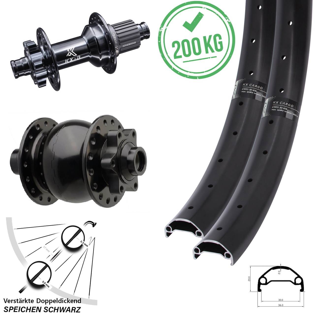 29 Zoll KX Cargo KX-BS SON 28 Laufradsatz 6-Loch 15x110 12x148 Micro Spline