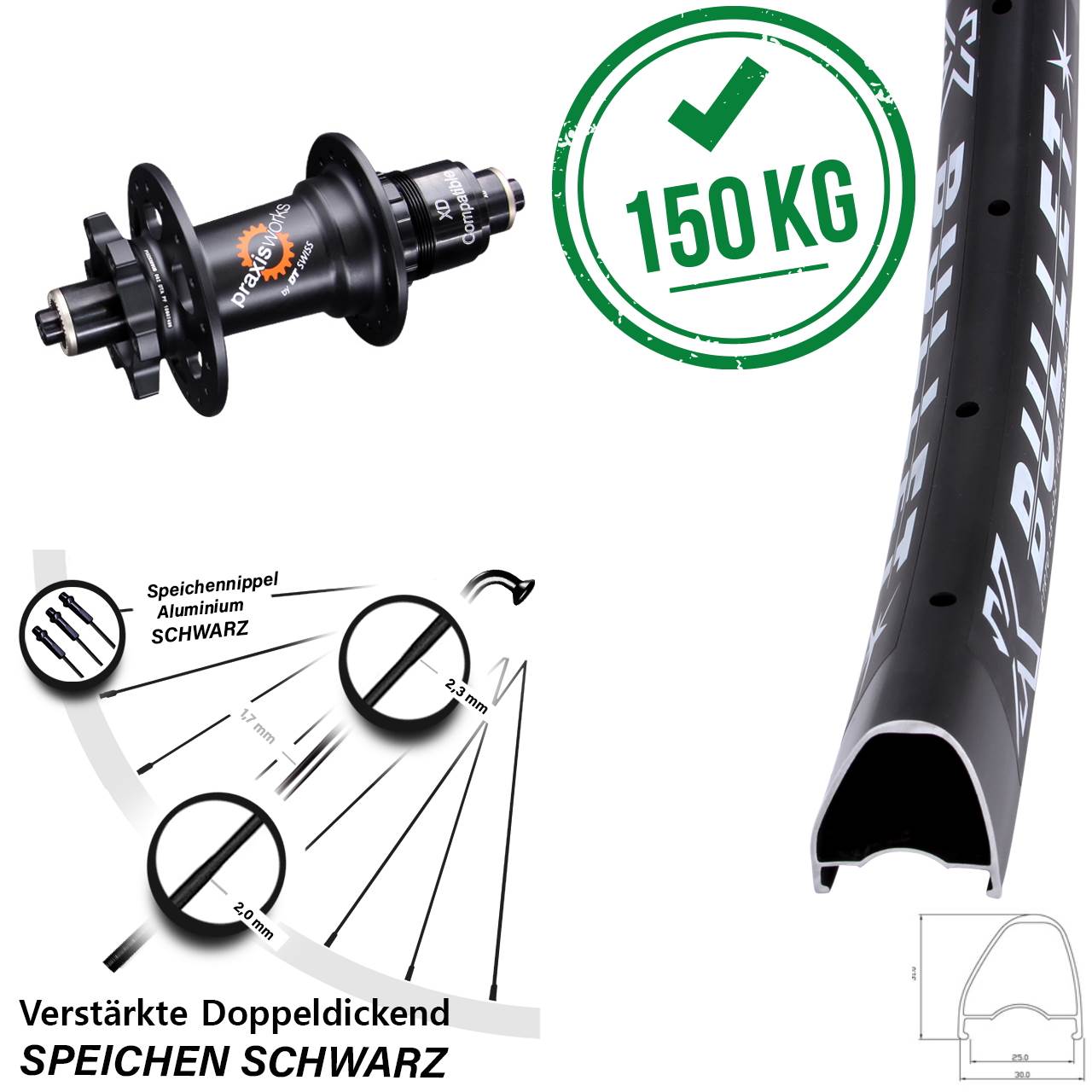 KX Bullet OS DT Swiss 350 28 Zoll Hinterrad 6-Loch QR XD