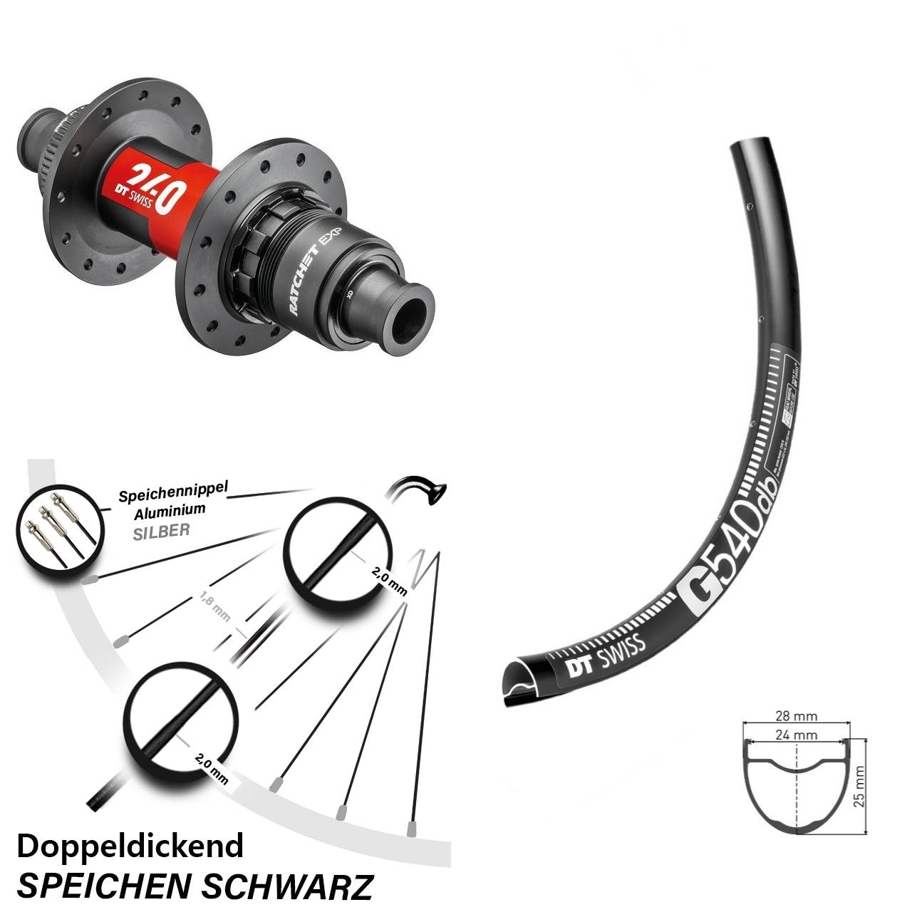 Hinterrad Gravel DT Swiss G 540 mit 240 EXP XDR 142/12 Centerlock Nabe