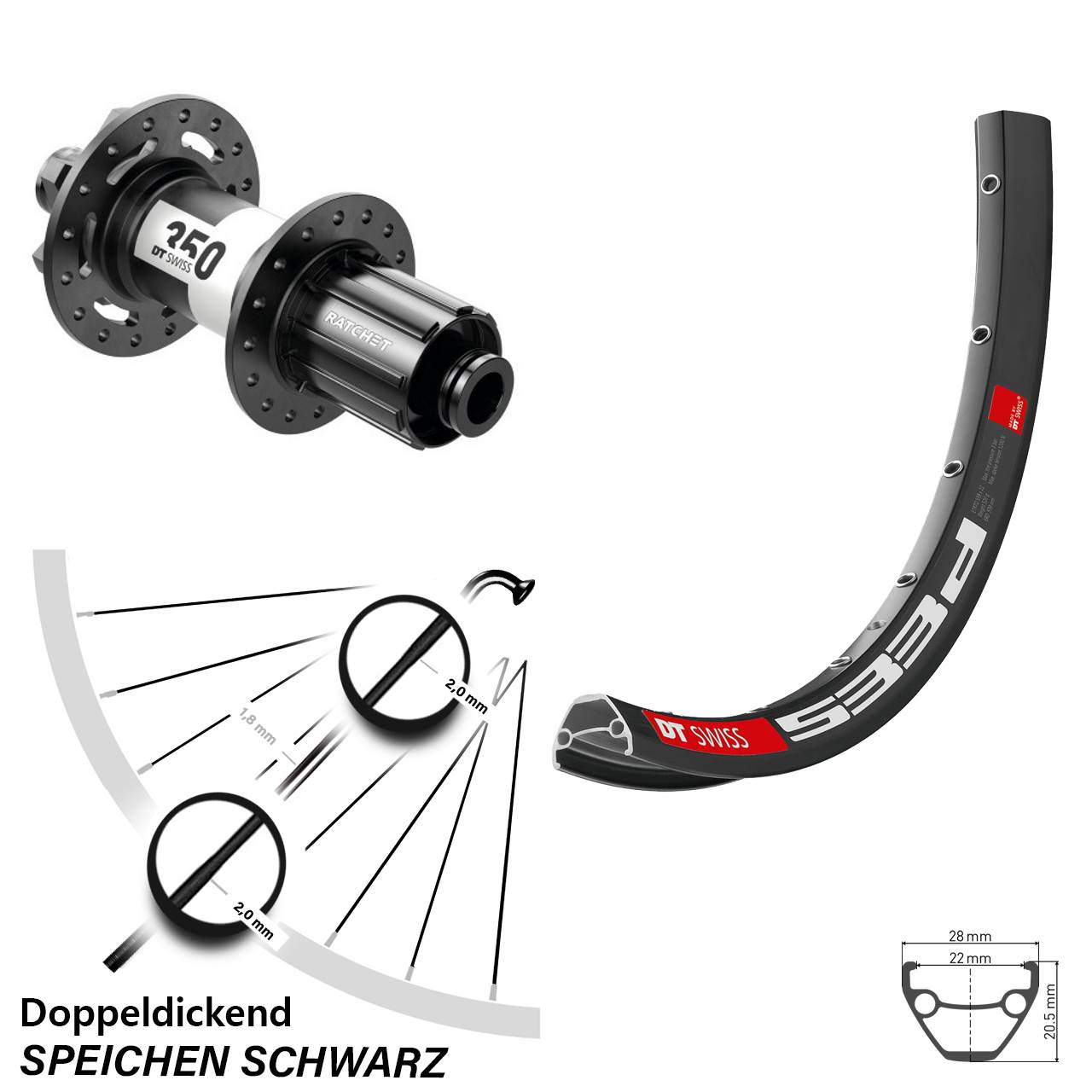 29 Zoll DT Swiss 533d DT Swiss 350 Boost Hinterrad 6-Loch 12x148 Boost 8-11 fach HG