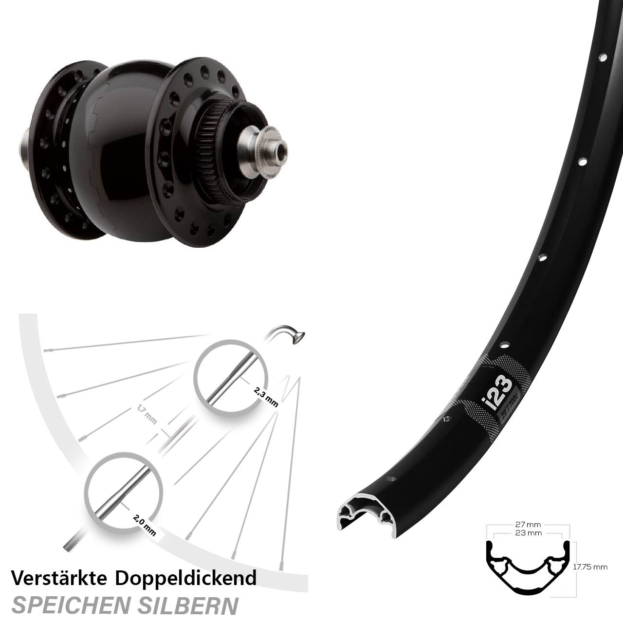 Disc Vorderrad mit Nabendynamo für Schnellspanner 28-29 Zoll WTB i23 SON 28
