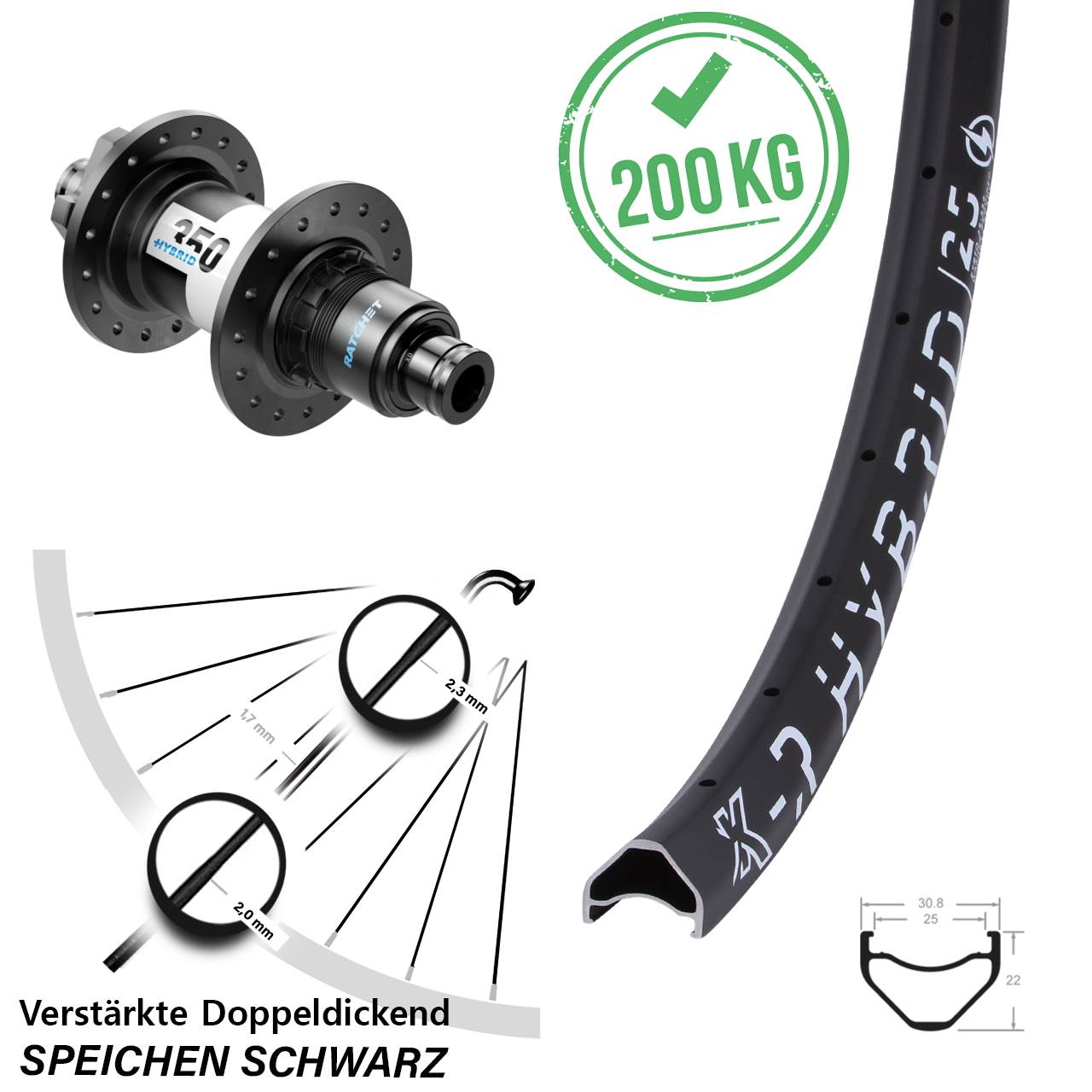 Hinterrad 6-Loch 12x148 27,5 Zoll KX-R Hybrid 25 DT Swiss 350 XD