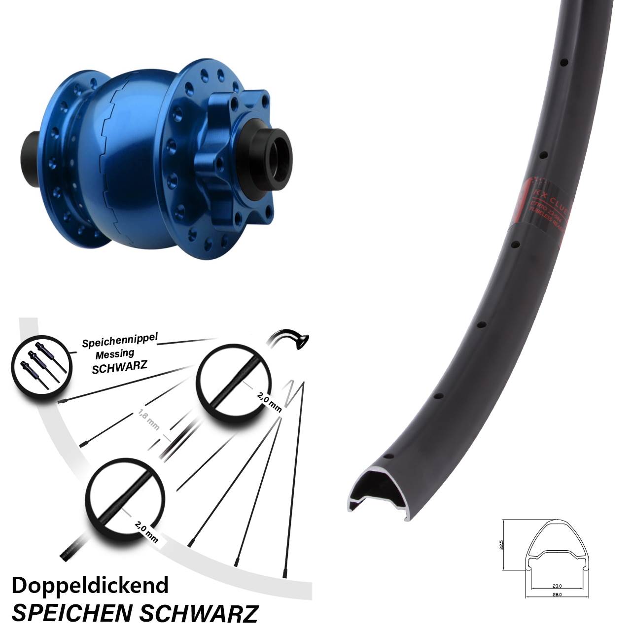 6-Loch Dynamo-Vorderrad 29 Zoll KX Clue SON 28 blau 15x100