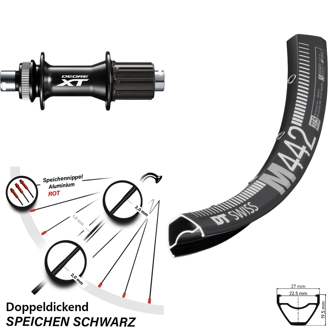 Centerlock Hinterrad 12x148 28 Zoll DT Swiss M 442 Shimano XT 8-11 fach