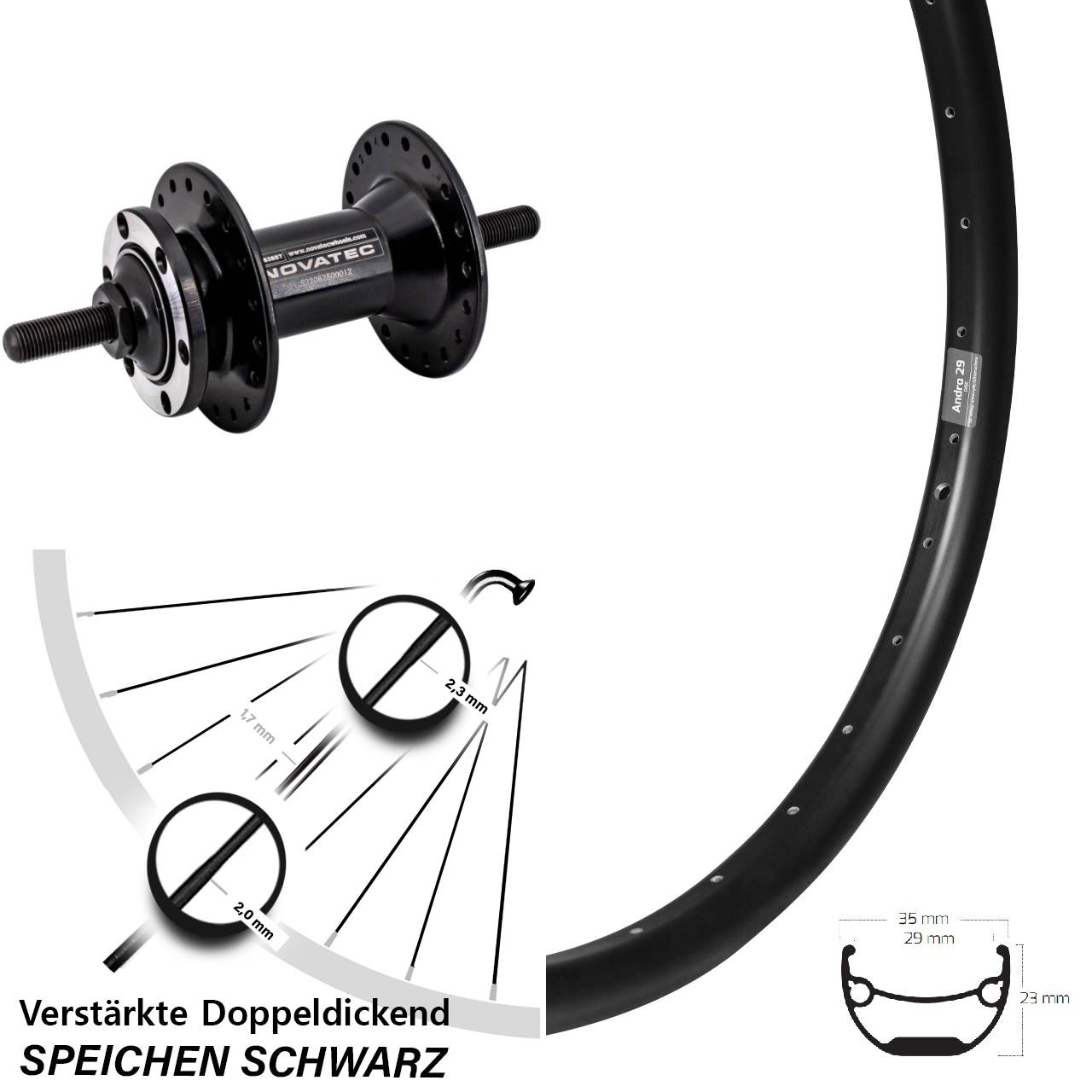 Disc Laufrad 29 Zoll Ryde Andra Novatec D763 Vollachse