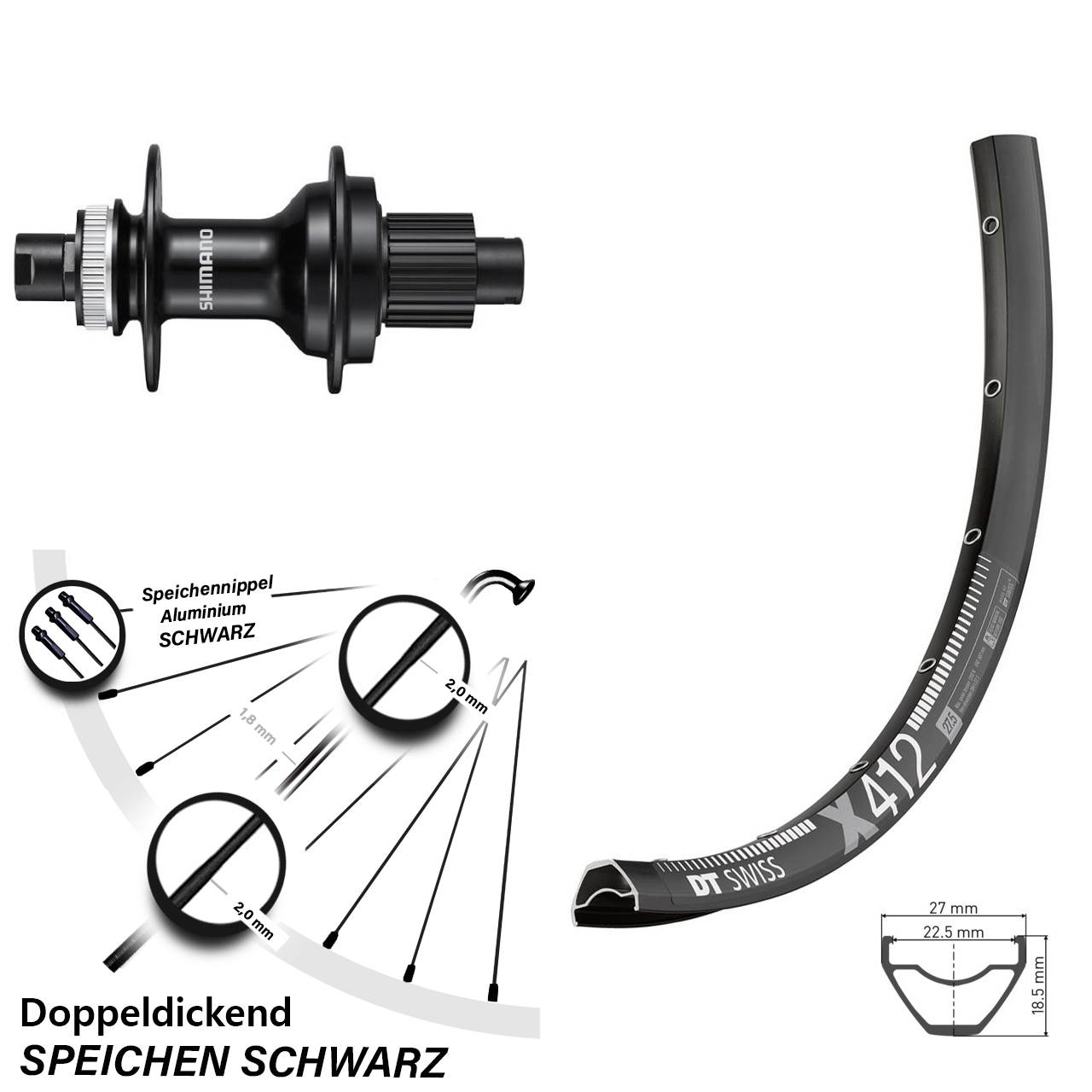 28 Zoll DT Swiss X 412 Shimano FH-MT510 Centerlock Hinterrad 12x142 Micro Spline