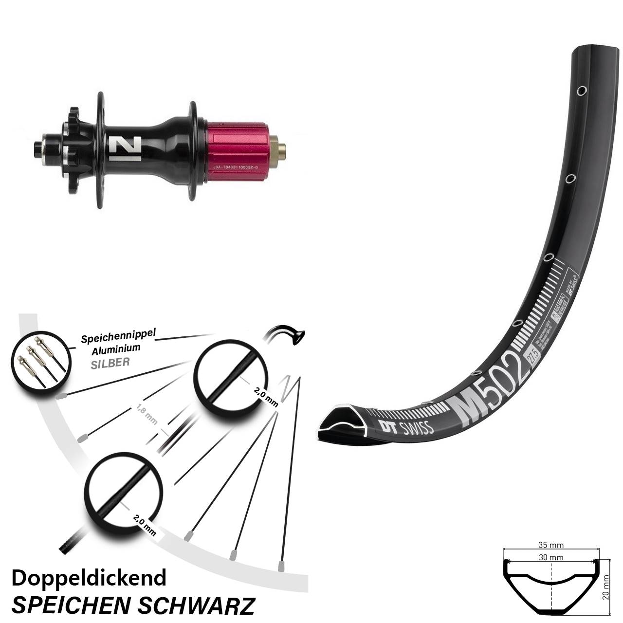 Disc Hinterrad für Schnellspanner 29 Zoll DT Swiss M 502 Novatec Superlight 8-12 fach HG