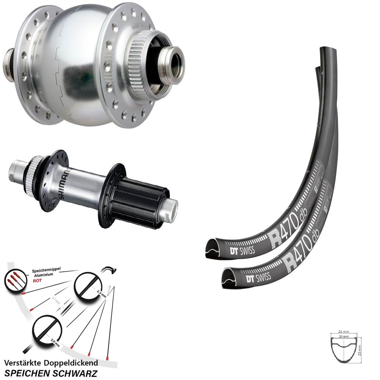 DT Swiss R 470 SONdelux Shimano FH-RS770 28 Zoll Disc Laufrad-Satz 12x100/142 8-12 fach HG